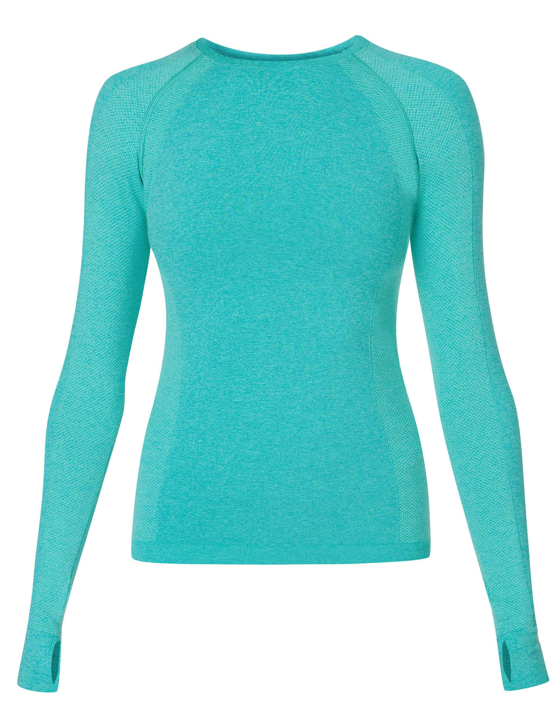 Seamless Gym Long Sleeve Workout Top for Women & Men - Breathable Athletic Shirt in Seaspray Ripple Blue Marl - Perfect for Yoga, Running & Fitness Training