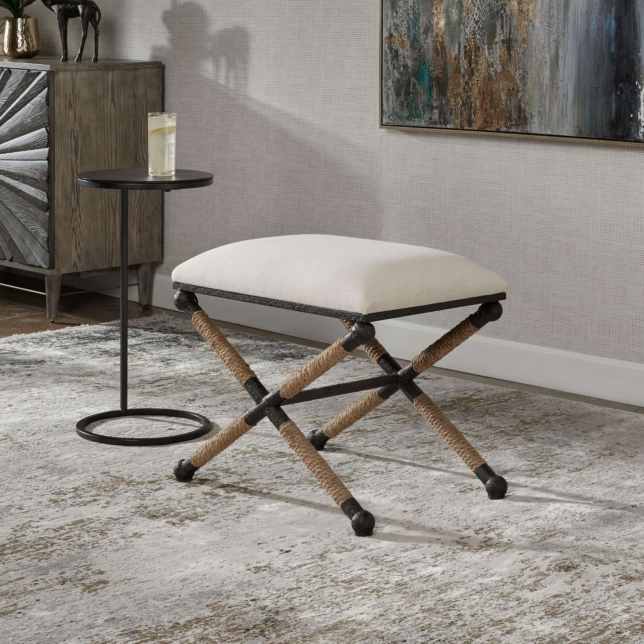 Firth Small Bench - White Wooden Entryway Bench for Hallway, Living Room & Bedroom - Compact Seating with Storage Shelf