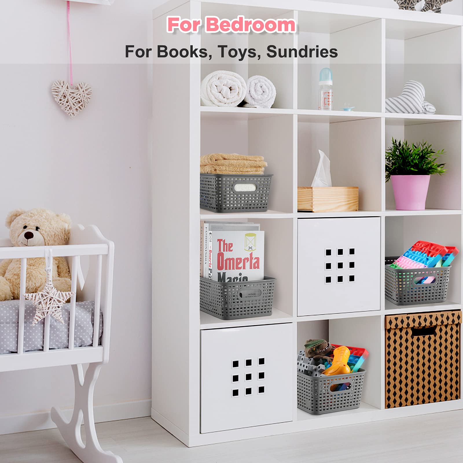 AREYZIN Small Plastic Storage Bins Set of 6 - Durable Pantry Organizer Baskets for Shelves, Countertops, Desktops, Cabinets & Bedrooms - Perfect for Home, Office, Kitchen & Bathroom Organization