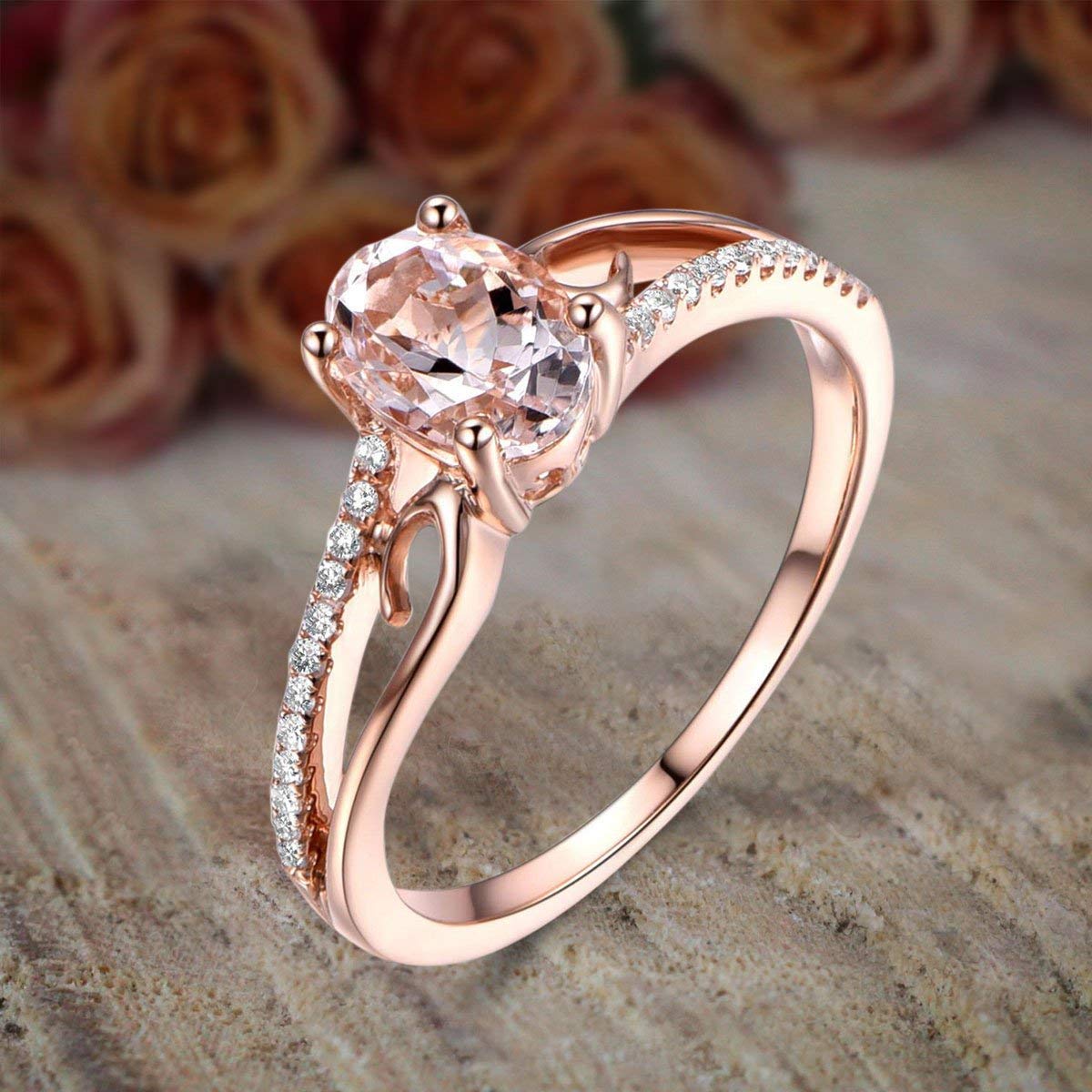 1.25 Carat Peach Pink Morganite & Diamond Engagement Ring in 18K Gold Plating - Vintage Inspired Bridal Jewelry for Proposals, Anniversaries & Special Occasions