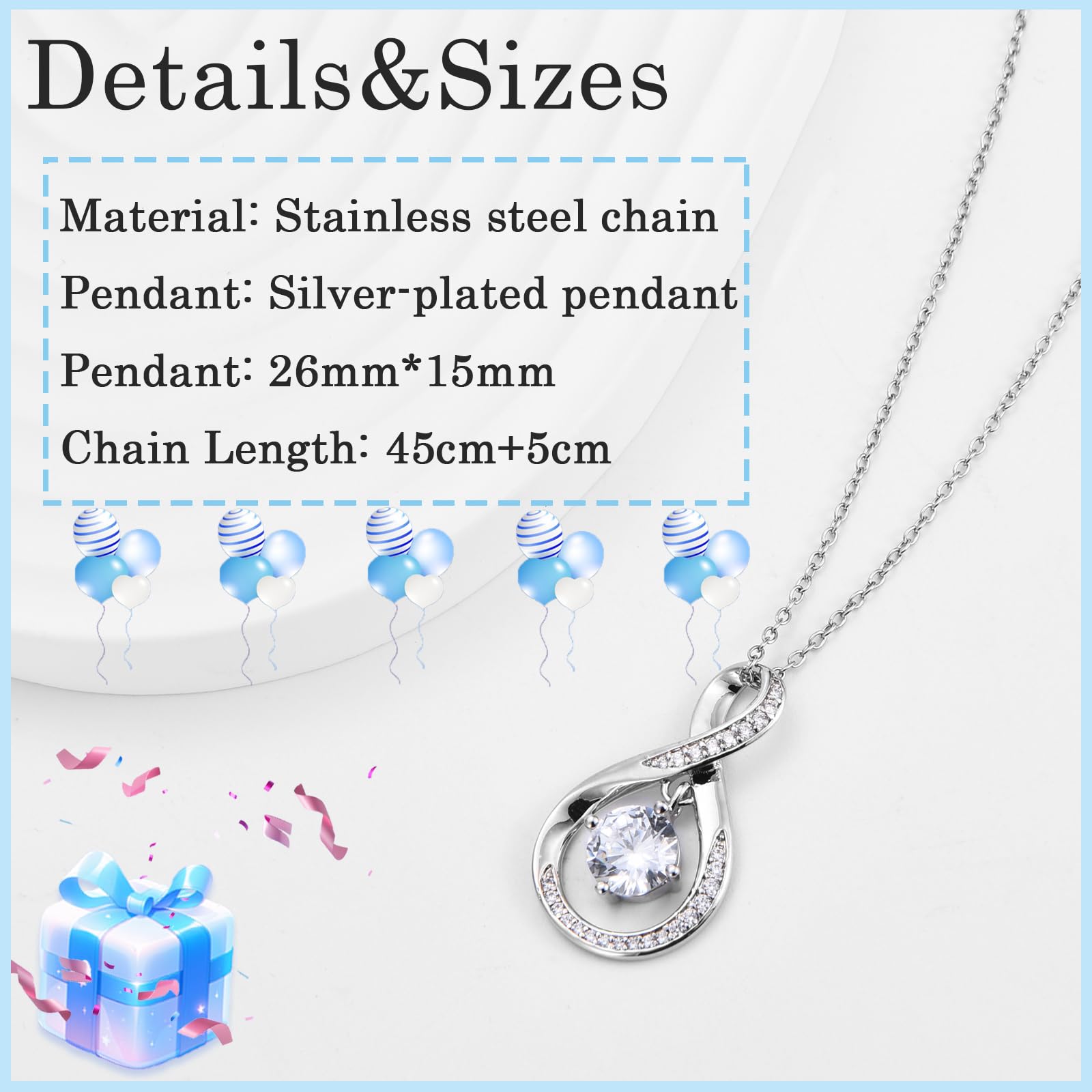 JETBON Sterling Silver Infinity Necklace with Cubic Zirconia - Elegant Jewelry Gift for Mom, Mother in Law, Wife | Christmas, Mother's Day, Birthday Present from Daughter or Son | Comes with Gift Box & Message Card | Perfect for Anniversaries, Weddings, Special Occasions