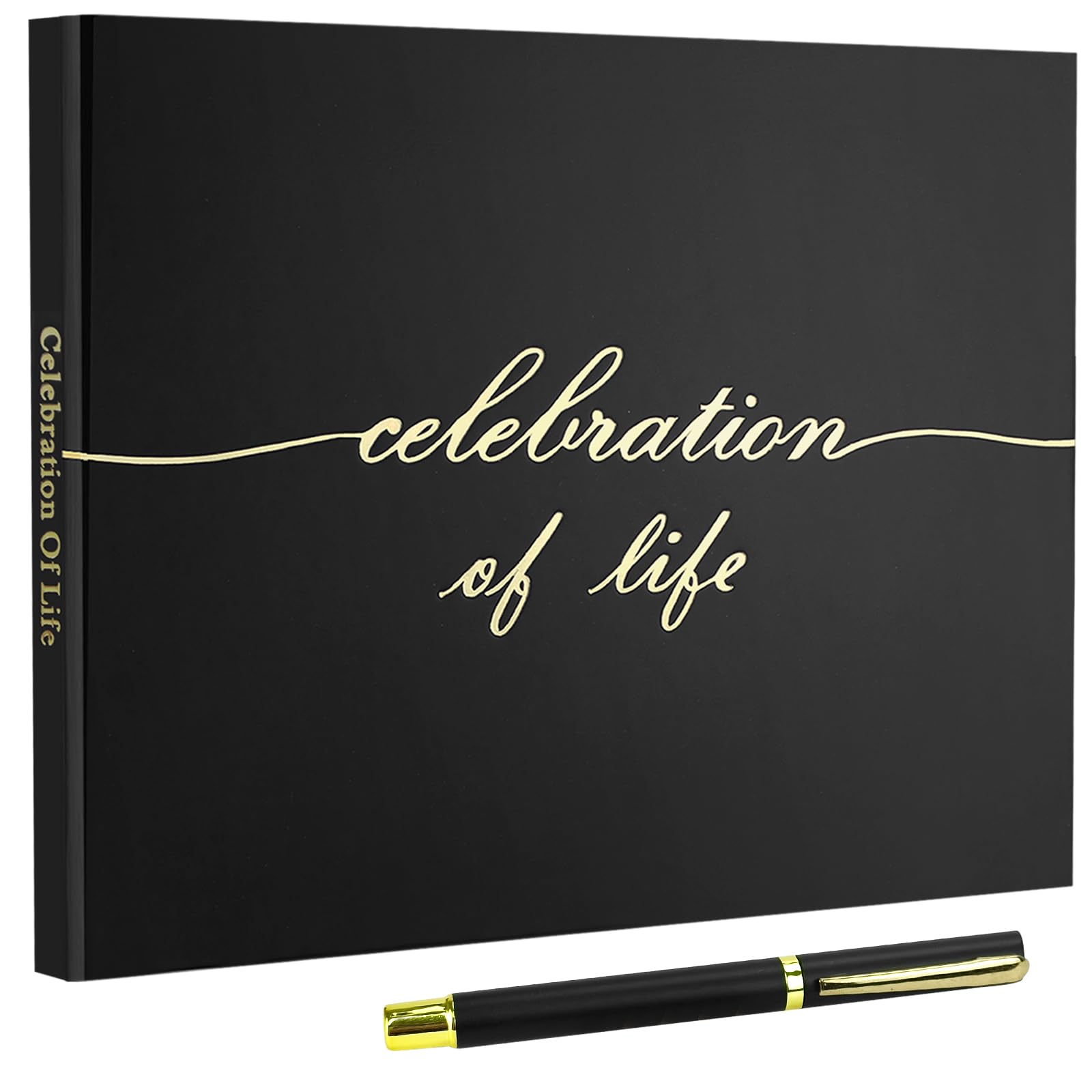 Elegant Black Hardcover Funeral Guest Book for Memorial Service & Celebration of Life - Includes Memory Table Sign & 2 Pens - Holds 240+ Signatures - Perfect for Funeral Services, Memorial Gatherings & Life Celebrations