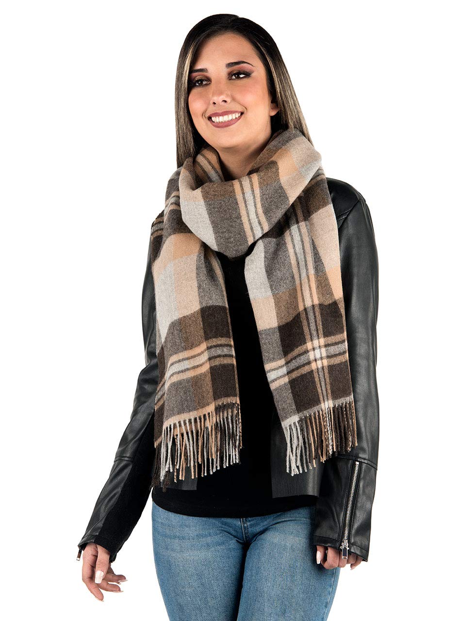 100% Baby Alpaca Wool Oversize Plaid Blanket Scarf - 86
