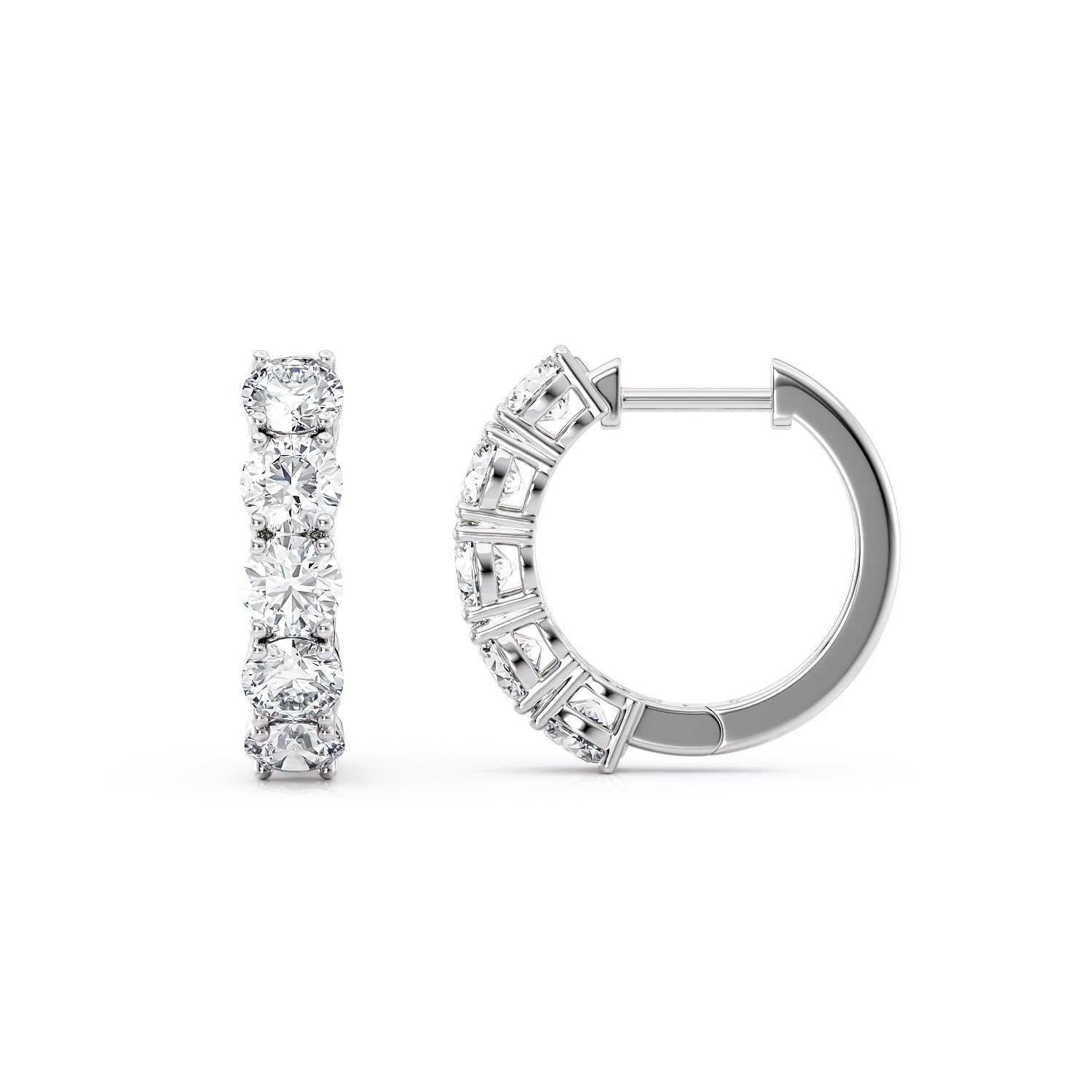 1 to 4 Carat Lab Grown Diamond 5-Stone Hoop Earrings for Women | 14k White Gold Hinged Hoops (E-F Color, VS1 Clarity, cttw) | Elegant Everyday & Special Occasion Jewelry by Privosa Fine Jewelry