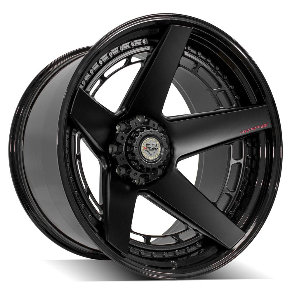 4Play Forged Series 4PF5 Matte Black Wheels with Gloss Black Barrel - 24x14.0 8x170mm 124.9mm Bolt Pattern - Premium Truck Rims for Off-Road & Custom Builds
