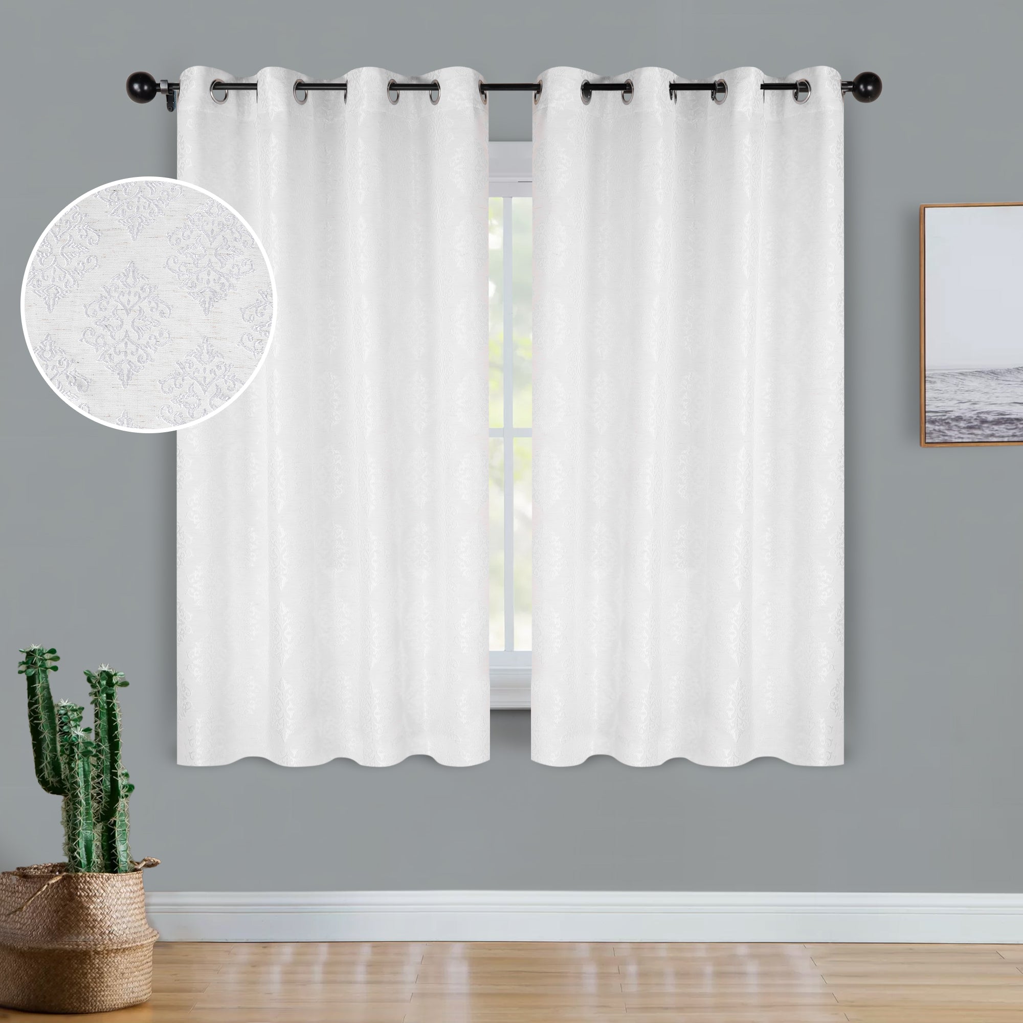 Venetian Damask Jacquard Curtain Panels Set of 2 - Luxury Window Treatments for Living Room & Bedroom