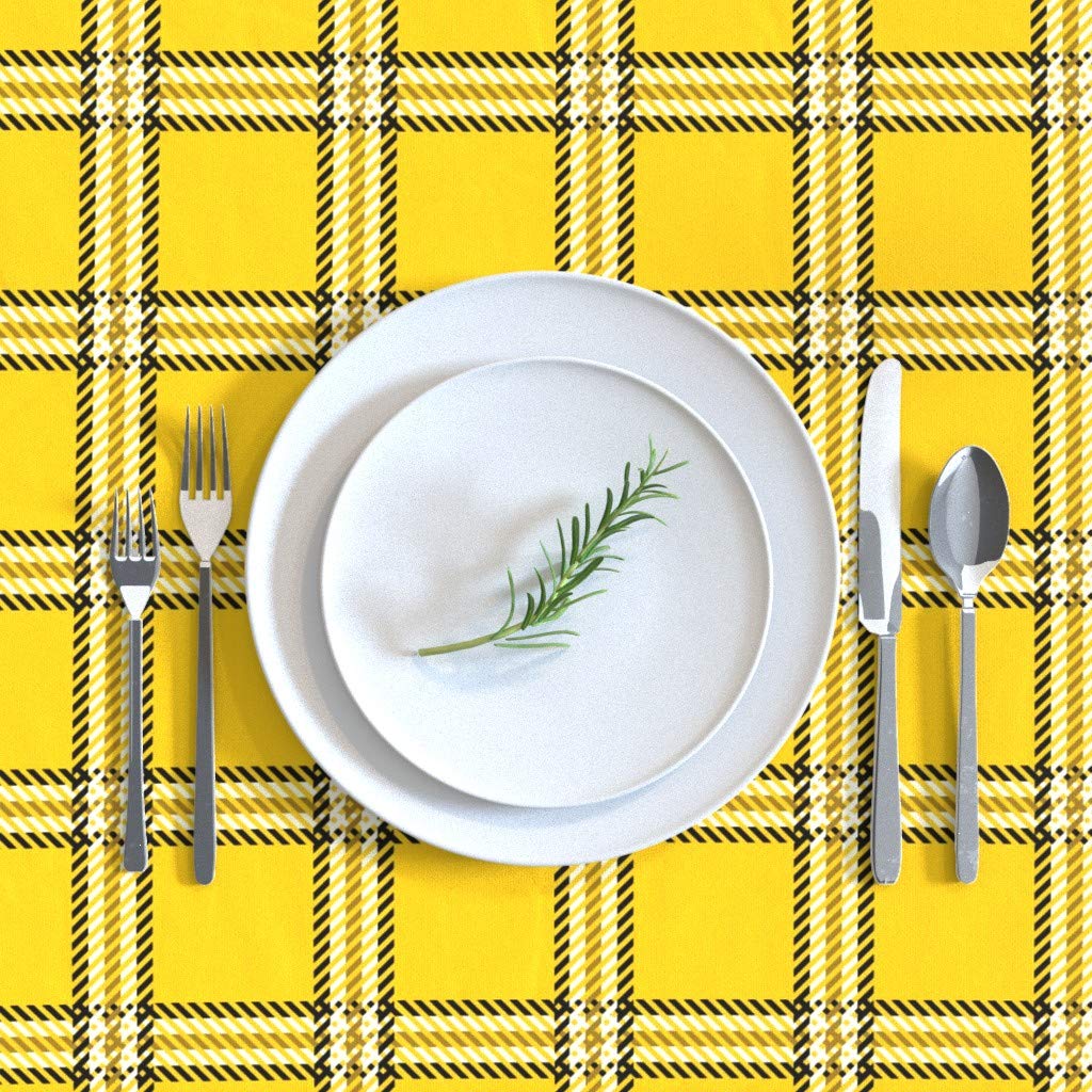 Custom Yellow Tartan Plaid Check Halloween Print Cotton Sateen Tablecloth 70