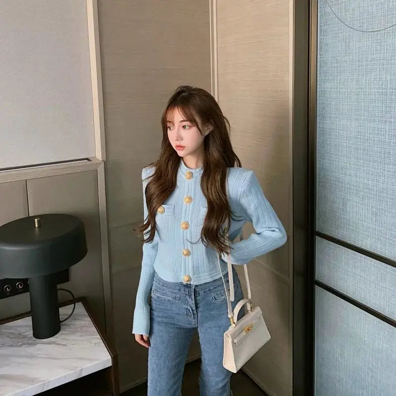 Elegant Buttoned Long Sleeve Crewneck Sweater for Women | Soft Winter Knit Pullover | Perfect for Office, Dating & Casual Outfits