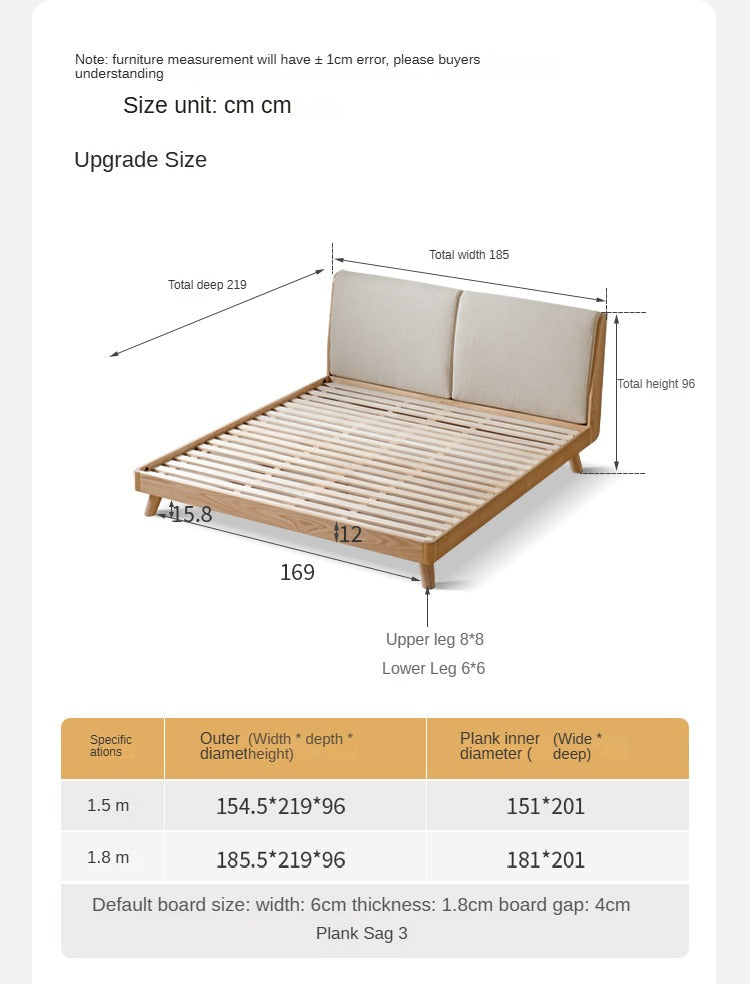 Solid Oak Wood Soft Bed Frame - Queen Size, Natural Wood Finish - Perfect for Master Bedrooms, Guest Rooms & Cozy Home Decor