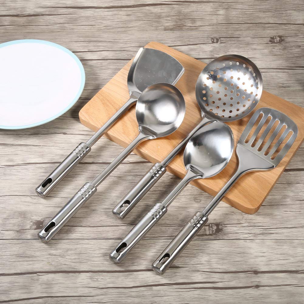 5Pcs Stainless Steel Kitchen Utensil Set - Durable Cooking Tools for Home & Restaurant Use - Perfect for Baking, Frying, and Food Prep
