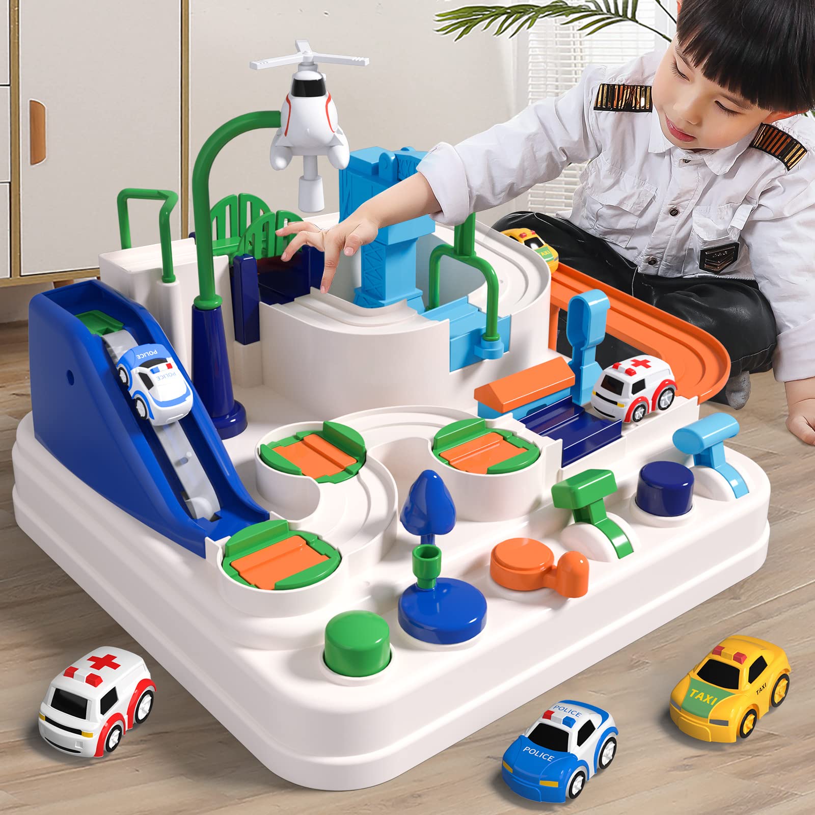 TEMI Kids Race Track Toy Set - Car Rescue Adventure Game for Boys & Girls Ages 3-7 | Educational Preschool Toy for Toddlers 2-4 Years | Perfect Birthday Gift for Kids | Indoor Play & Early Learning Development
