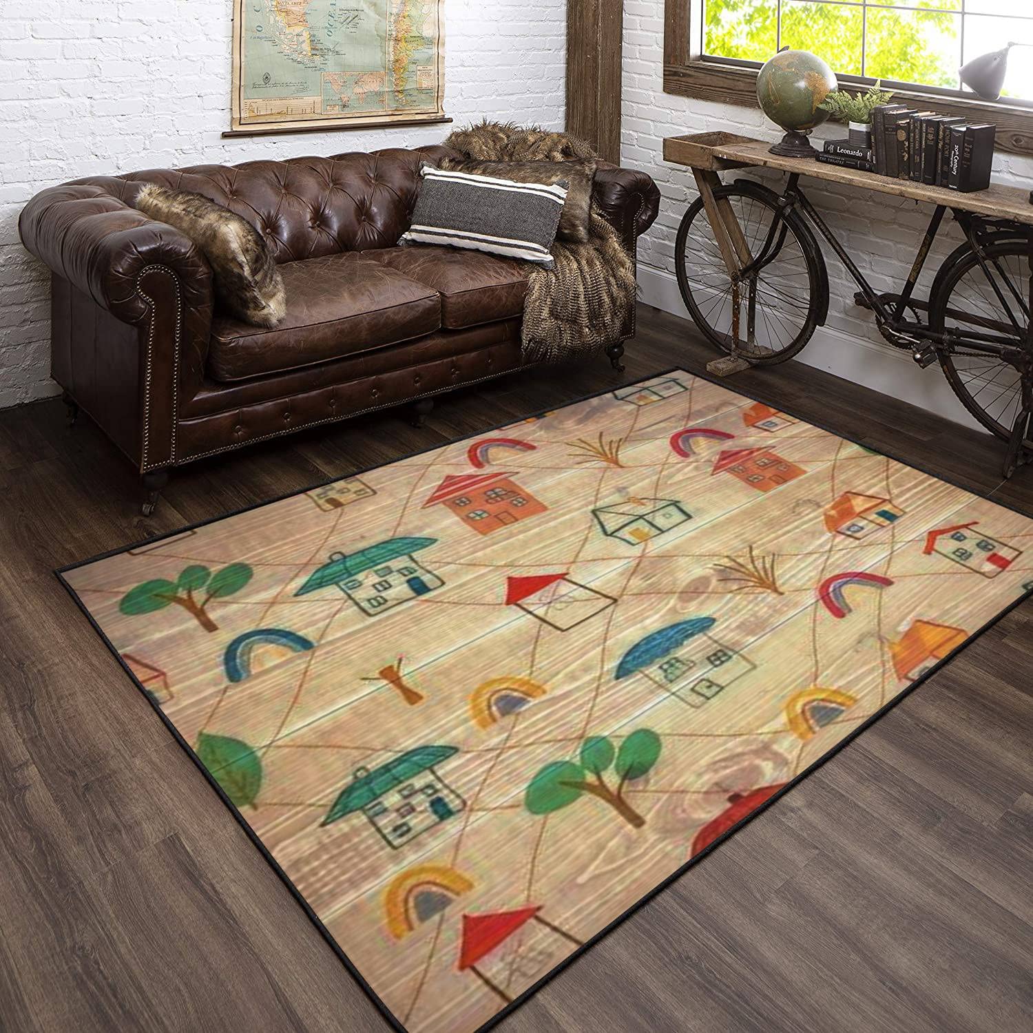 Modern 3D Home Area Rugs - Seamless Kids Doodle Coloring Carpet, Non-Slip Extra Large Yoga Mat Runner for Living Room, Bedroom & Playroom - Cute Colorful Home Decor for Girls' Rooms & Family Spaces