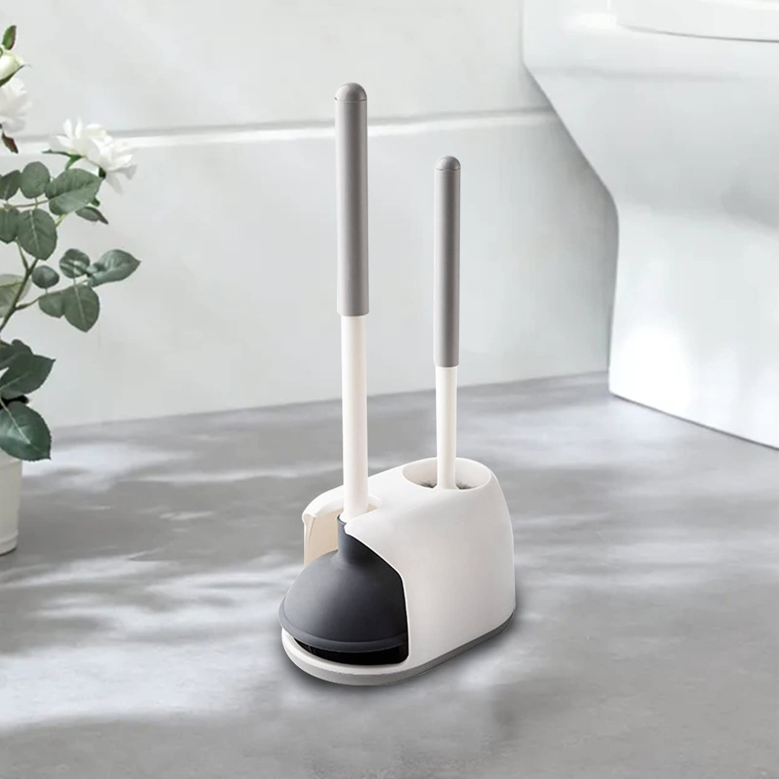 **Aueoeo Toilet Plunger and Bowl Brush Set with Base - Heavy Duty Bathroom Cleaning Tools for Clogged Drains - Essential Bathroom Accessories for Home, Kitchen, and RV - White**    *(Perfect for quick unclogging, deep cleaning toilets, and maintaining hygiene in bathrooms, kitchens, and RVs.)*