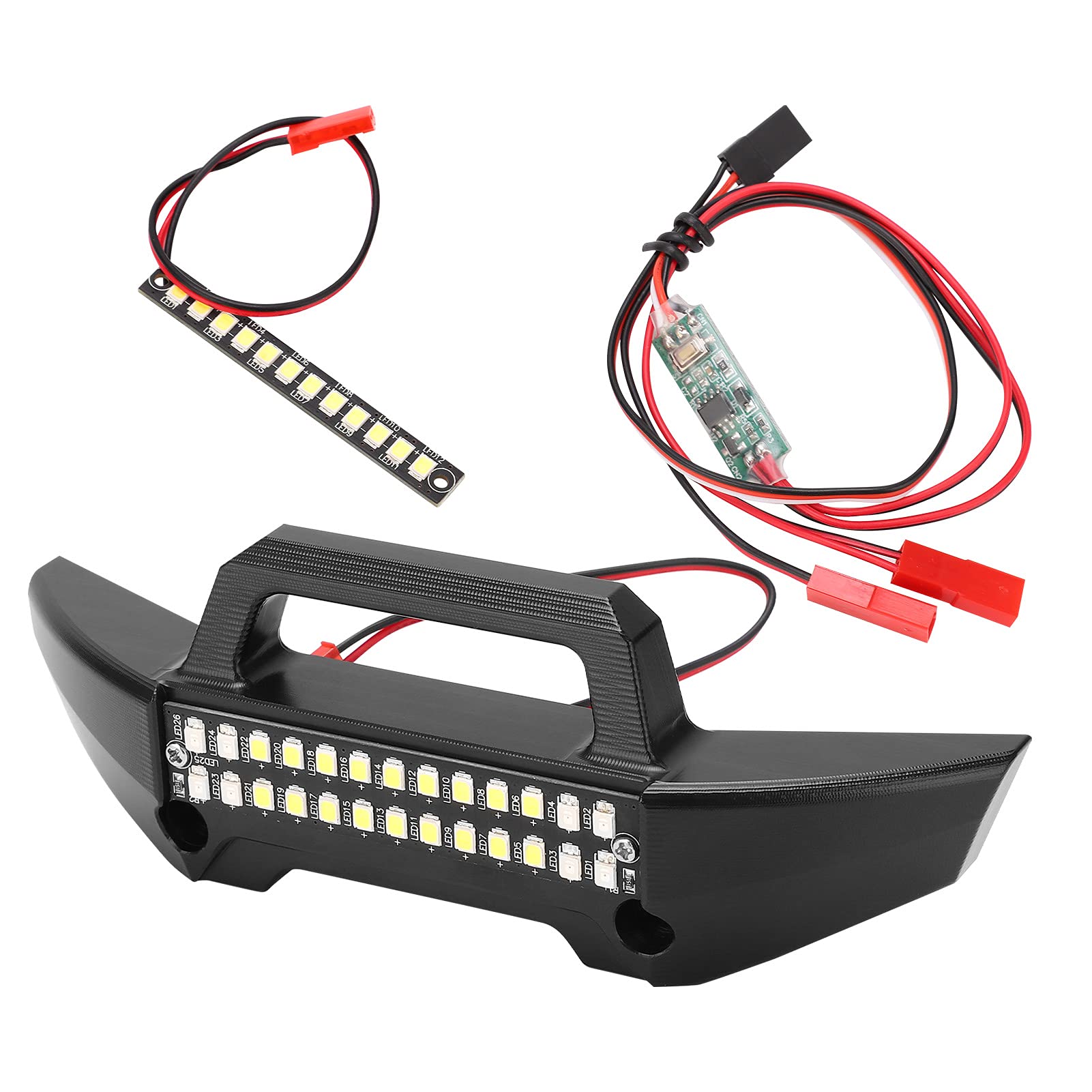 Durable Metal Front Bumper for RC Cars - Aluminum Alloy Bumper with Multifunctional LED Lights | Off-Road RC Car Accessories & Upgrade Parts | Perfect for Crawling, Racing & Trail Adventures