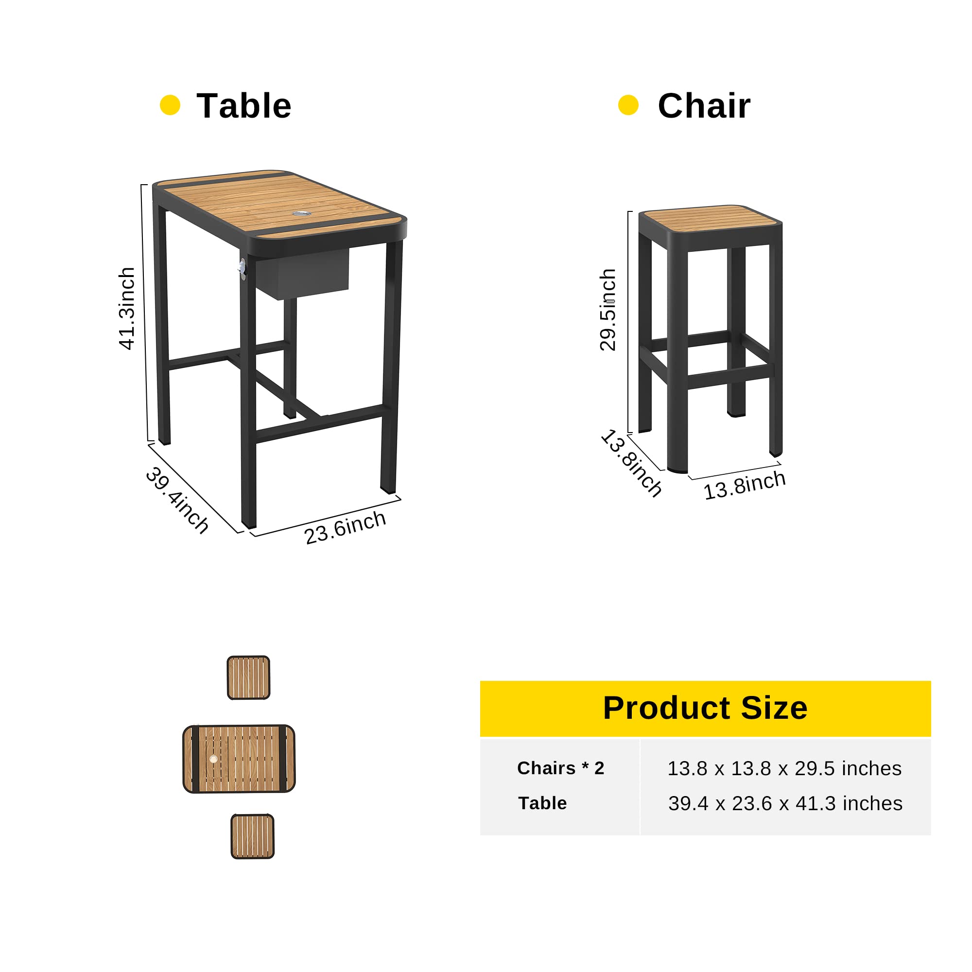 EAST OAK Signature 3-Piece Outdoor Bar Set - Teak & Aluminum High Top Table with 2 Chairs - Modern Patio Furniture for Garden, Backyard, Poolside & Balcony - Weather-Resistant Dark Grey Bistro Set for Outdoor Dining & Entertaining