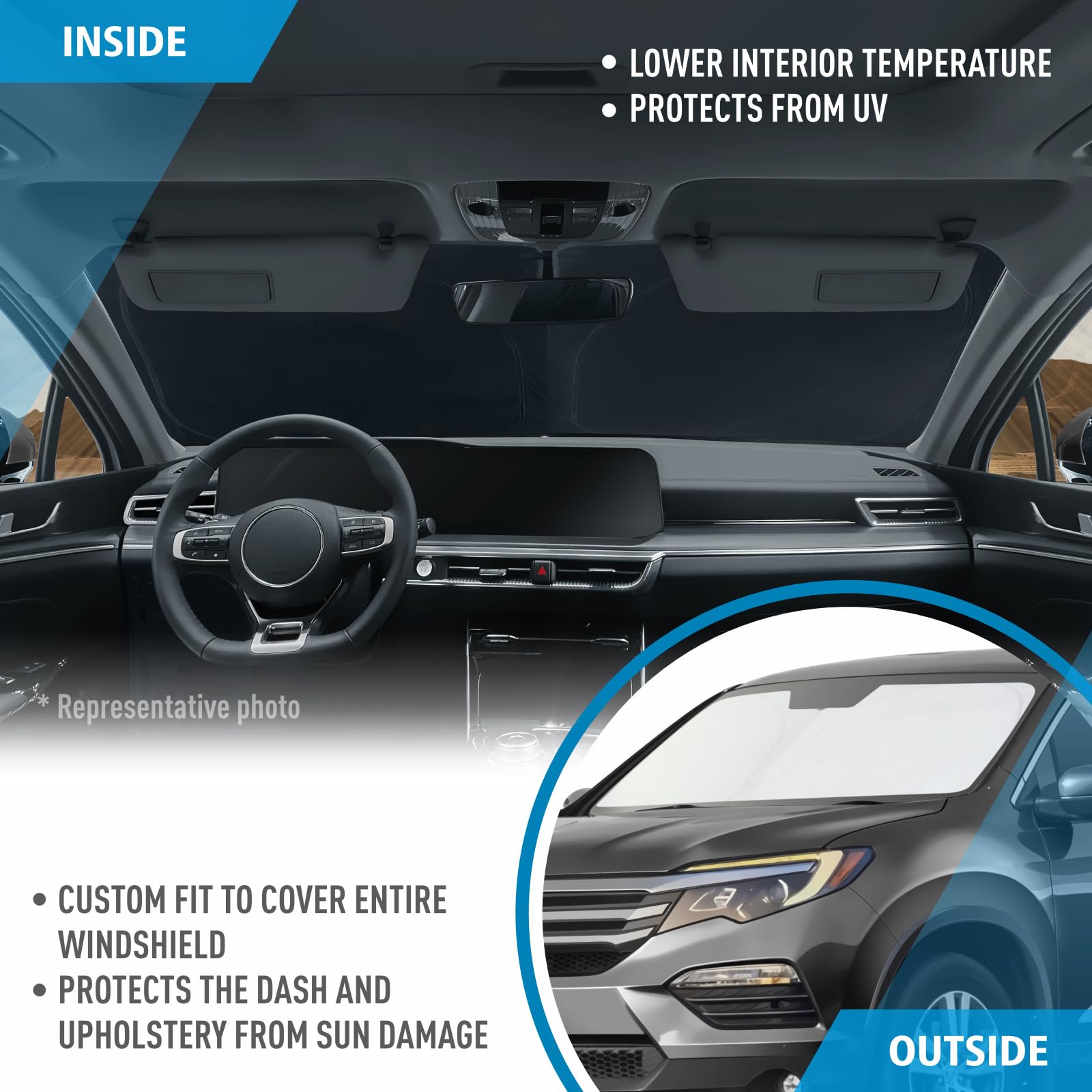 CLIM ART Custom-Fit Foldable Windshield Sun Shade for Honda Pilot 2016-2022 | UV Protection Car Sunshade | Heat Shield for Vehicle Windshield | Perfect for Summer Parking & Road Trips
