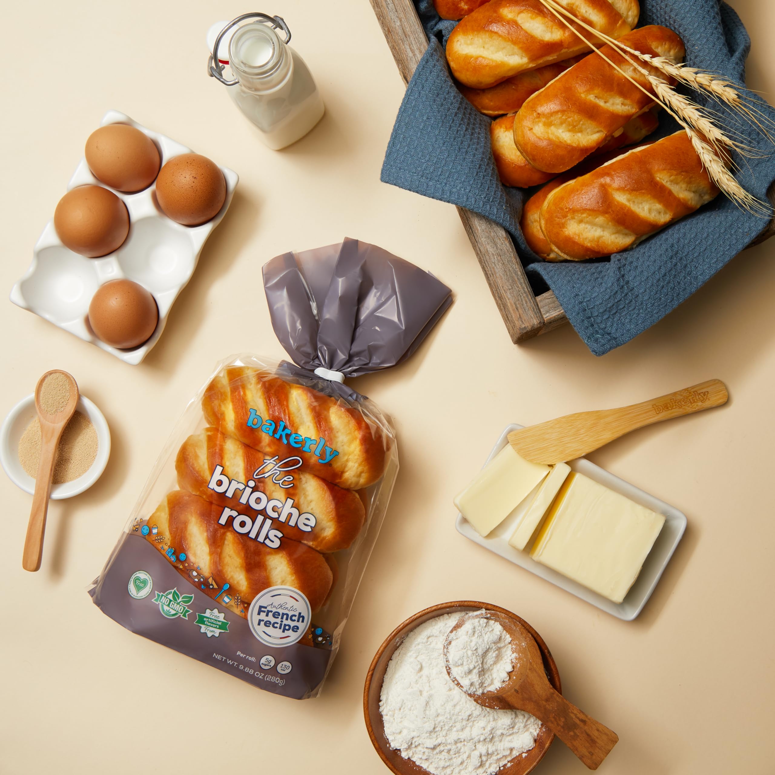 Bakerly Brioche Rolls - Pack of 4 (32 Count) | Soft & Buttery French Pastries | Perfect for Breakfast, Sandwiches & Holiday Gatherings