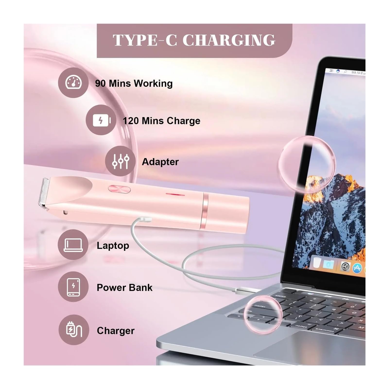 Women's Electric Shaver Dual Head - Waterproof Wet & Dry Bikini & Body Hair Trimmer - 2-in-1 Detachable Head Shaver for Smooth Skin - Perfect for Travel, Gym & Home Use