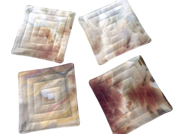 Hand Dyed Fabric Quilted Coasters Set of 4 - Eco-Friendly Absorbent Coasters for Coffee, Tea & Drinks - Perfect for Home, Office & Dining Table Decor