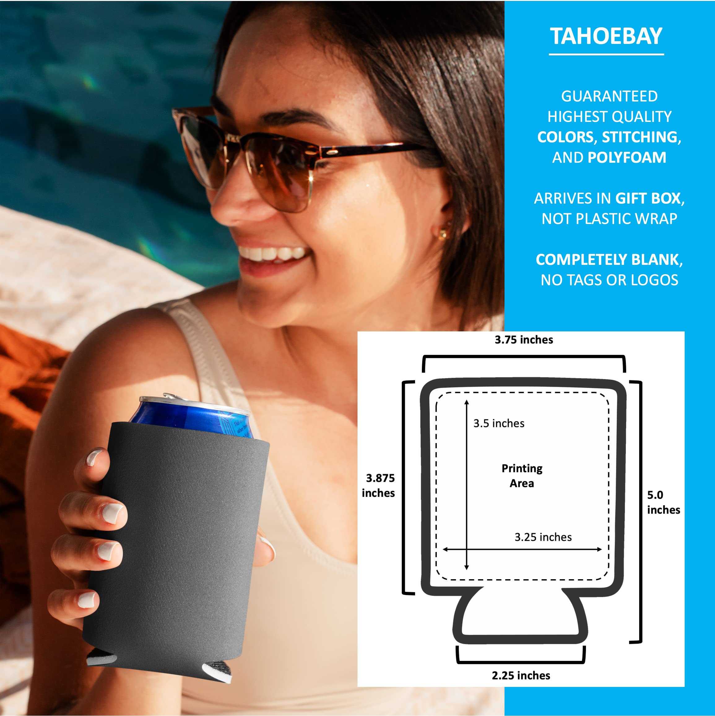 TahoeBay 5-Pack Insulated Blank Can Cooler Sleeves for Soda, Beer & Water Bottles - Soft HTV Vinyl Ready for DIY Projects, Wedding Favors & Gifts (Charcoal) - Perfect for Parties, BBQs & Outdoor Events