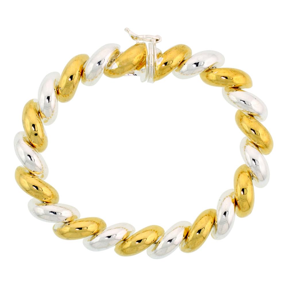 Medium Size Two-Tone Sterling Silver & Gold Plated San Marco Bracelet and Necklace Set for Women | 10mm Width | Italy Crafted | Adjustable 7-18 Inch | Perfect for Weddings, Parties & Everyday Elegance