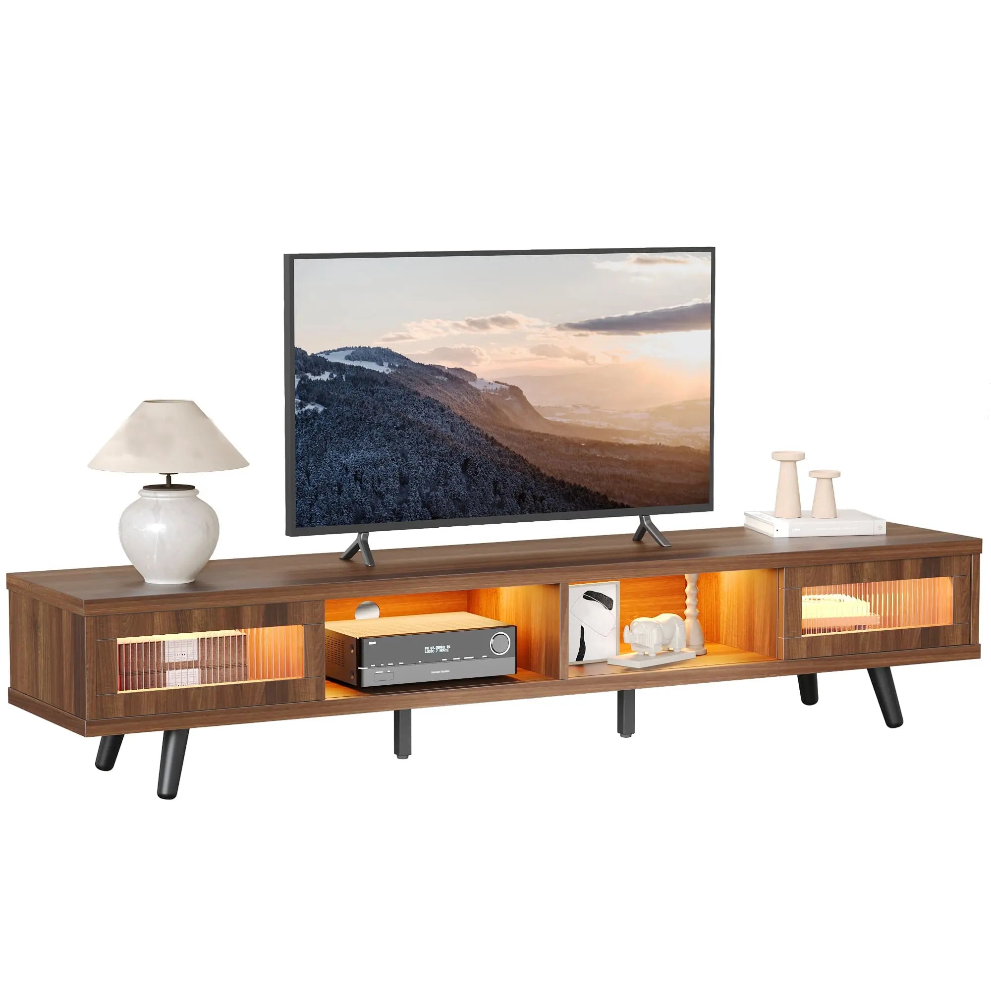 Bestier 70 Inch LED Modern Low Profile TV Stand with Storage - Slim Entertainment Center for Living Room, Bedroom & Home Theater - Perfect for Mounting Flat Screen TVs & Organizing Media Devices
