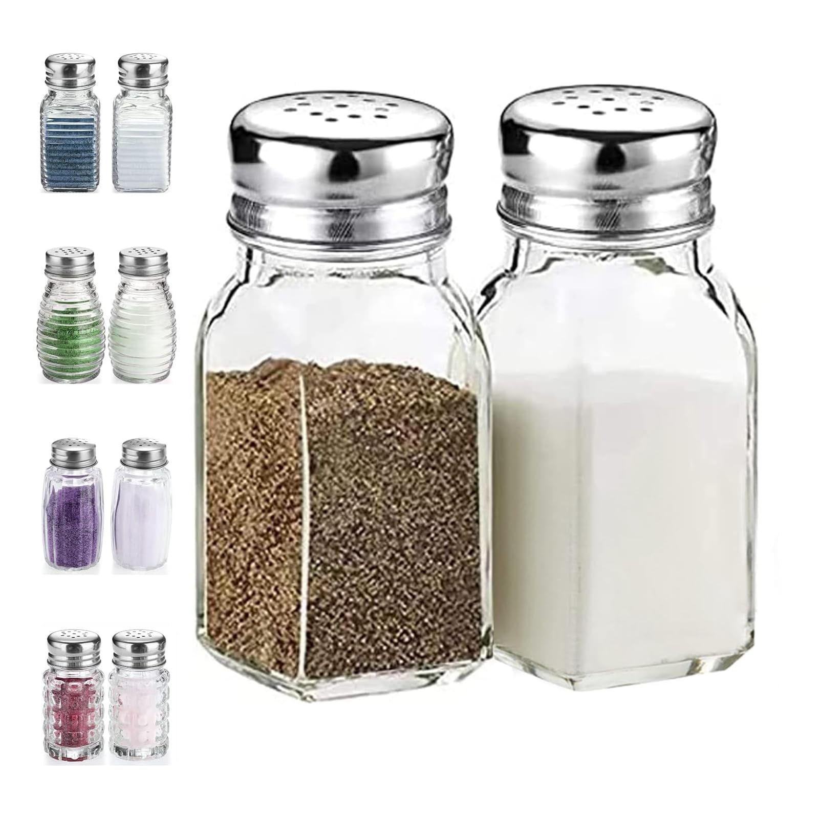 Premium Glass Salt and Pepper Shakers Set with Stainless Steel Lids - Clear Farmhouse Kitchen Spice Jars for Easy Refill Monitoring - Perfect for Dining Table, Kitchen Counter, and Home Decor Gifts