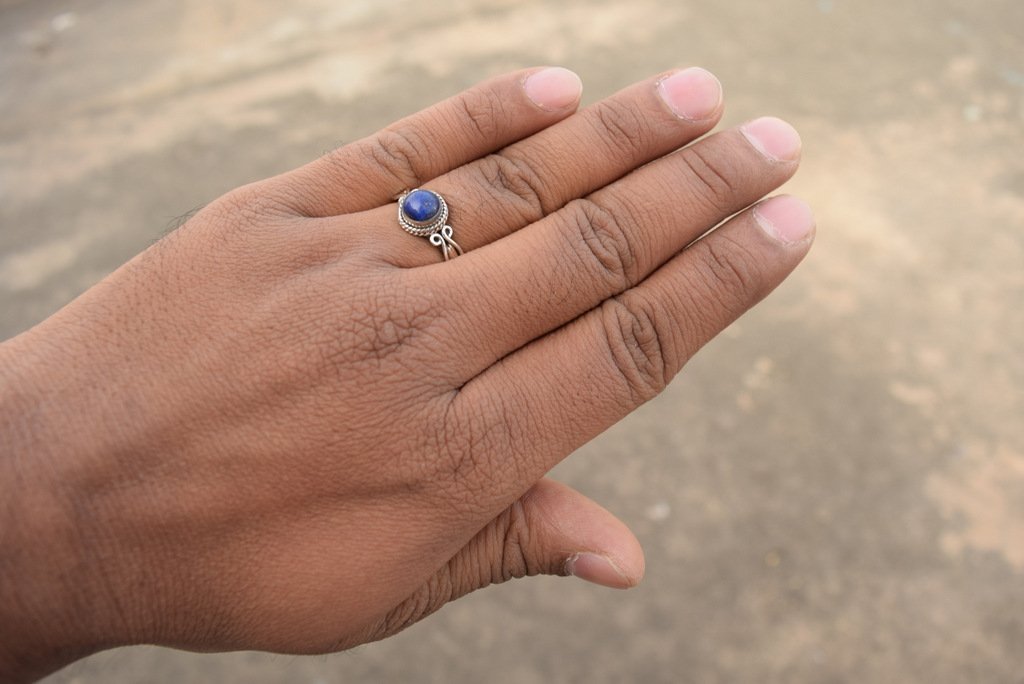 Handmade 925 Sterling Silver Lapis Lazuli Ring for Women - Natural Gemstone Solitaire Ring, Size 7 Round Stone Minimalist Jewelry - Perfect Birthstone Gift for Her, Anniversary, Valentine's Day & Special Occasions
