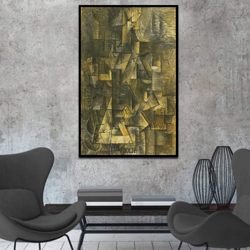 INVIN ART Framed Canvas Giclee Print - Ma Jolie, 1912 by Pablo Picasso - Premium Wall Art Decor (24x36 Inches, Black Slim Frame) - Perfect for Living Room, Bedroom & Office Decor