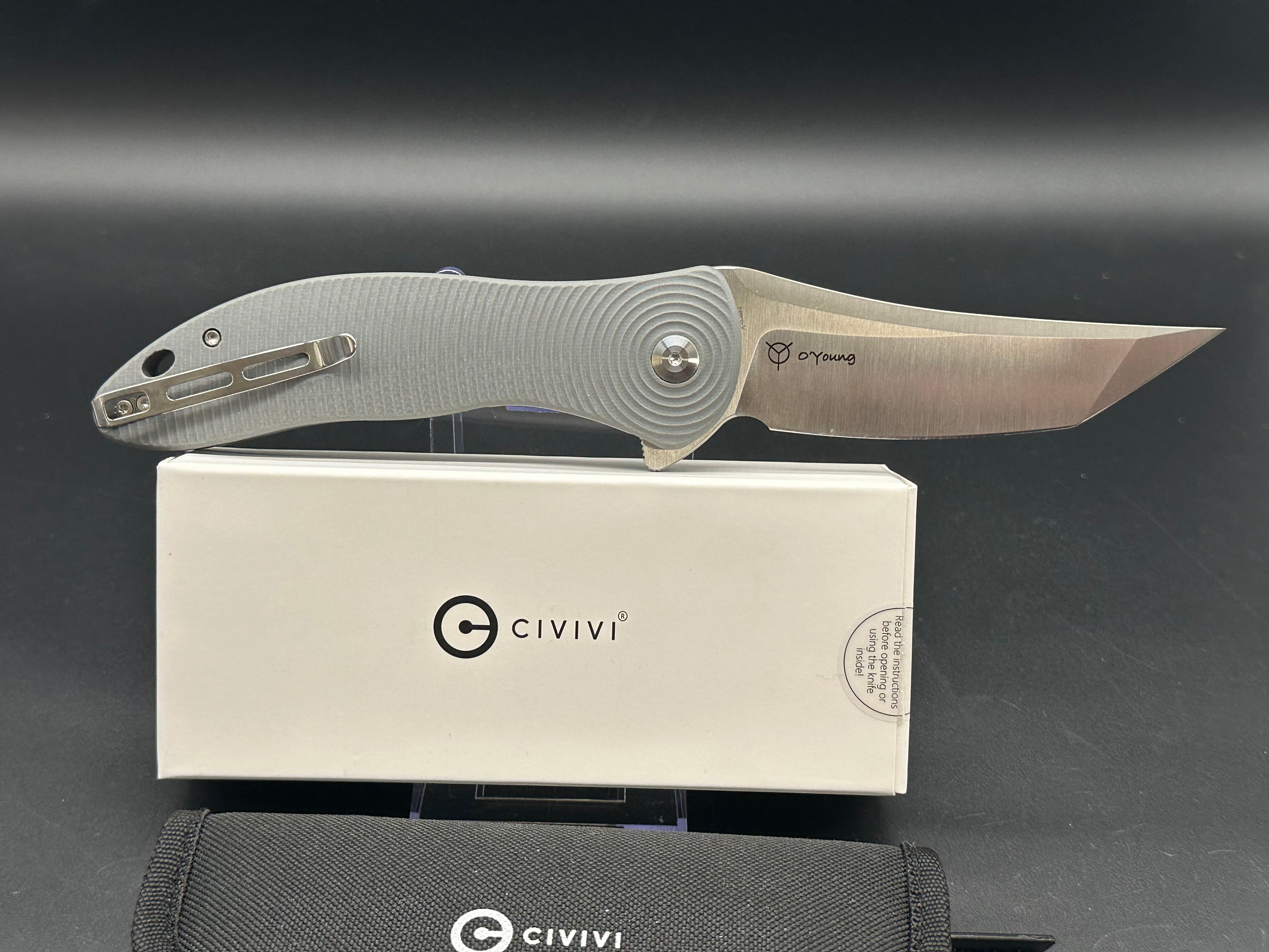 CIVIVI SYNERGY4 Folding Knife - Gray G10 Handle, Nitro-V Steel Tanto Blade, Plain Edge with Satin Finish - EDC, Outdoor, Camping & Survival Tool