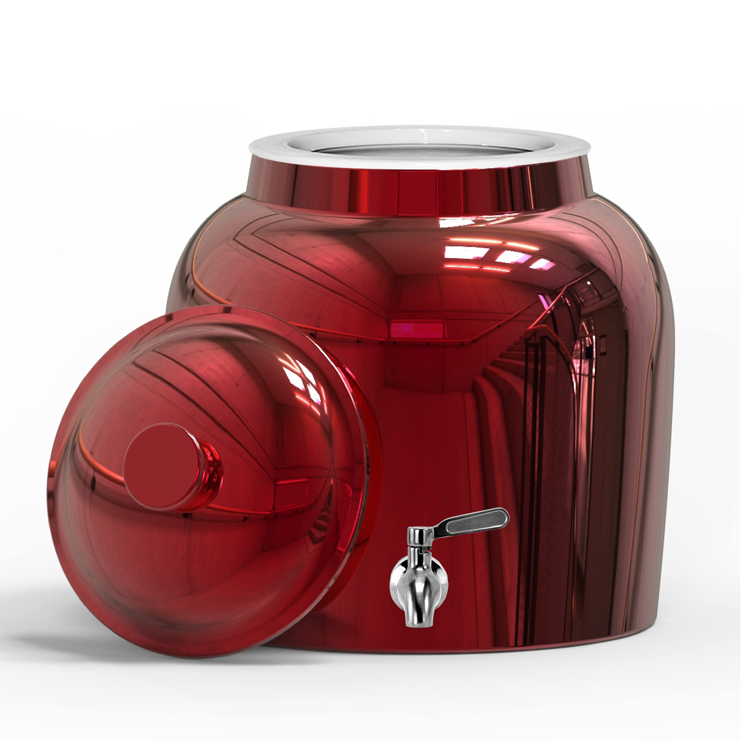 Geo Sports 3-5 Gallon Porcelain Ceramic Water Dispenser with Stainless Steel Faucet - Red Chrome Water Cooler Jug Stand for Home, Office & Outdoor Use