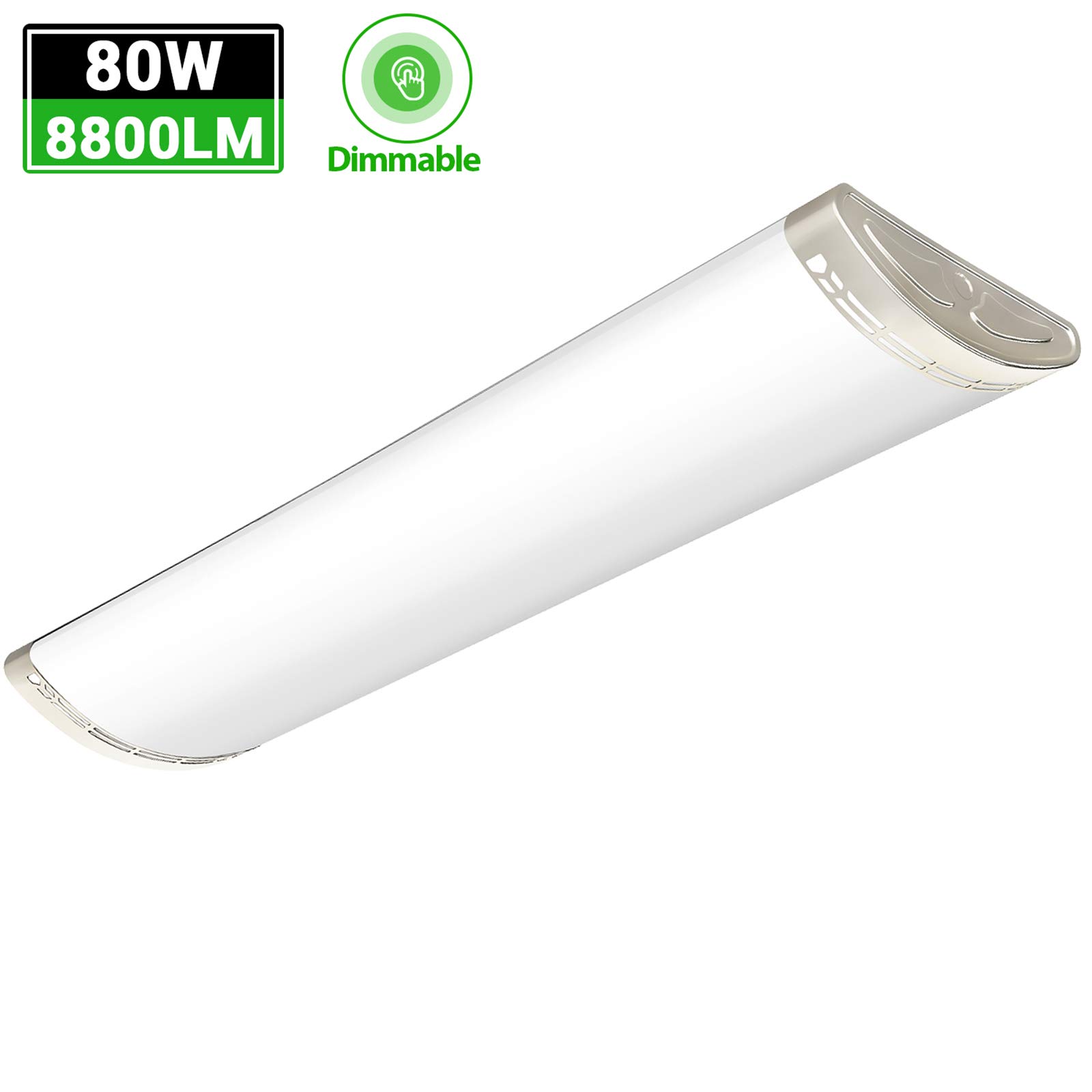 4ft LED Light Fixtures Dimmable 80W 8800lm Linear Flush Mount Ceiling Lights, 4000K Neutral White - Energy Efficient 250W Fluorescent Replacement - Perfect for Kitchen Lighting, Craft Room, Garage & Office (1 Pack)