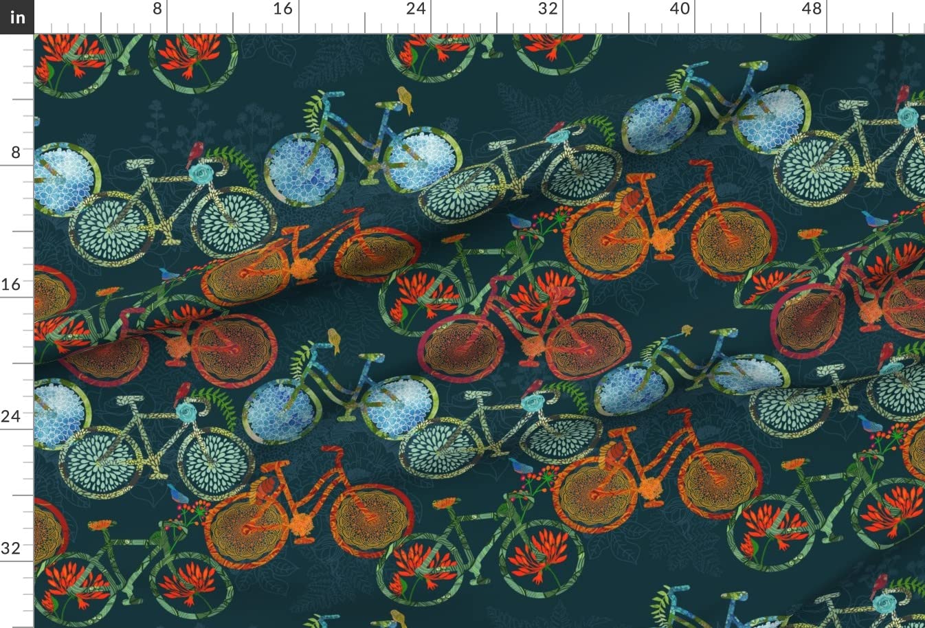 Floral Bike Cycling Folk Animal Spring Bloom Printed Satin Fabric by The Yard - Premium Sewing Material for Apparel, Fashion Blankets & Home Decor | Perfect for DIY Crafts, Quilting, Upholstery & Seasonal Decorations