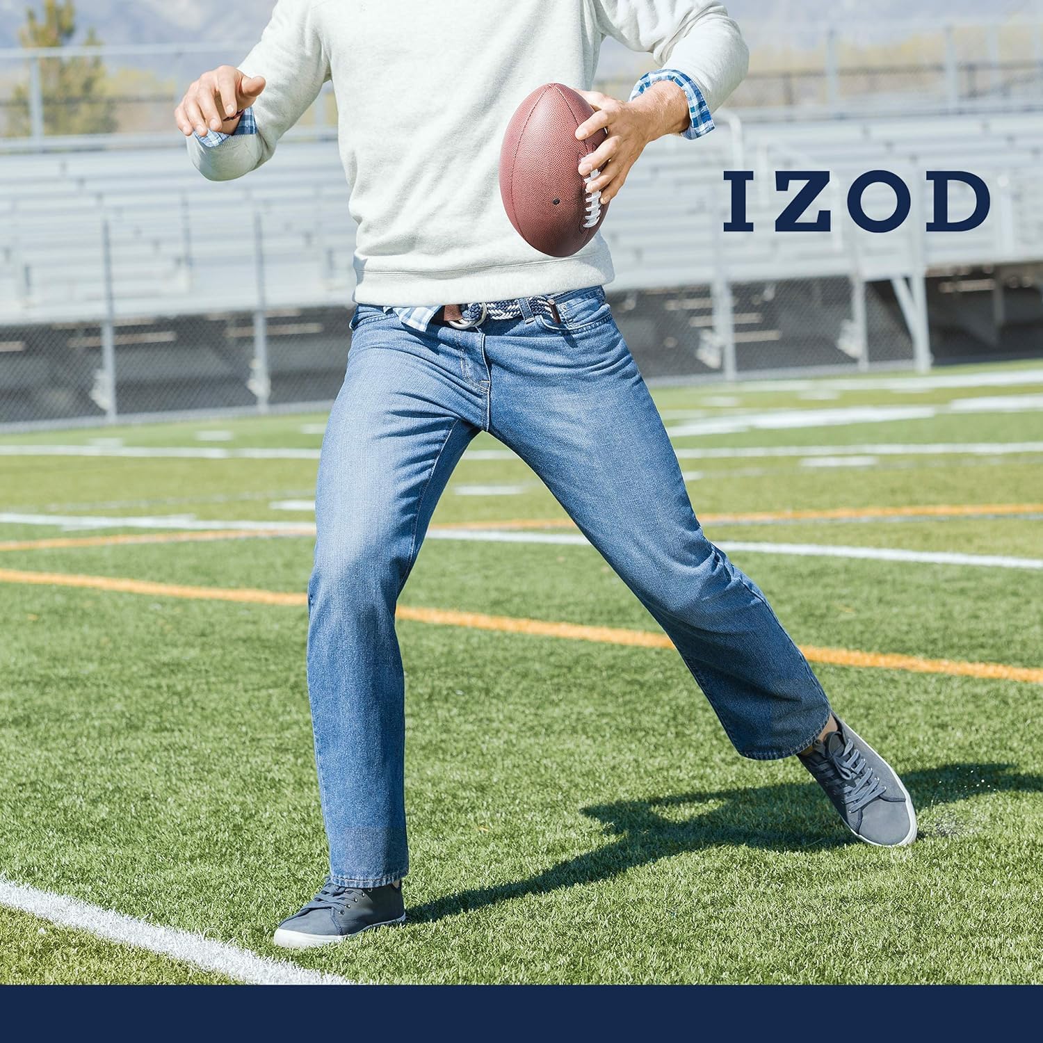 IZOD Men's Slim Fit Comfort Stretch Denim Jeans - Classic Blue Denim Pants with Flexible Fabric for Casual Wear & Everyday Comfort