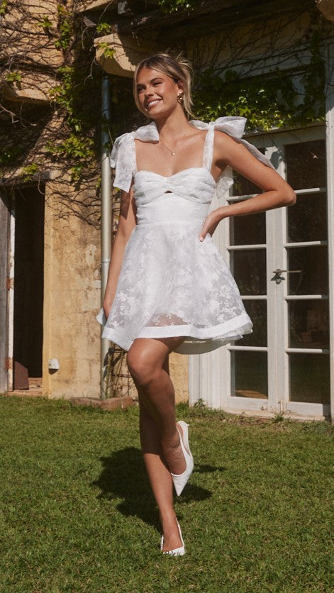 Karis Mini Dress for Women - Elegant White Summer Dress for Casual Wear, Party & Date Night | Flowy Short Sleeve A-Line Dress