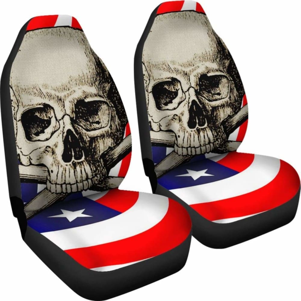 Premium American Flag Skull Car Seat Covers - Durable & Stylish for Trucks, SUVs & Cars - Perfect for Patriotic Decor & Vehicle Protection