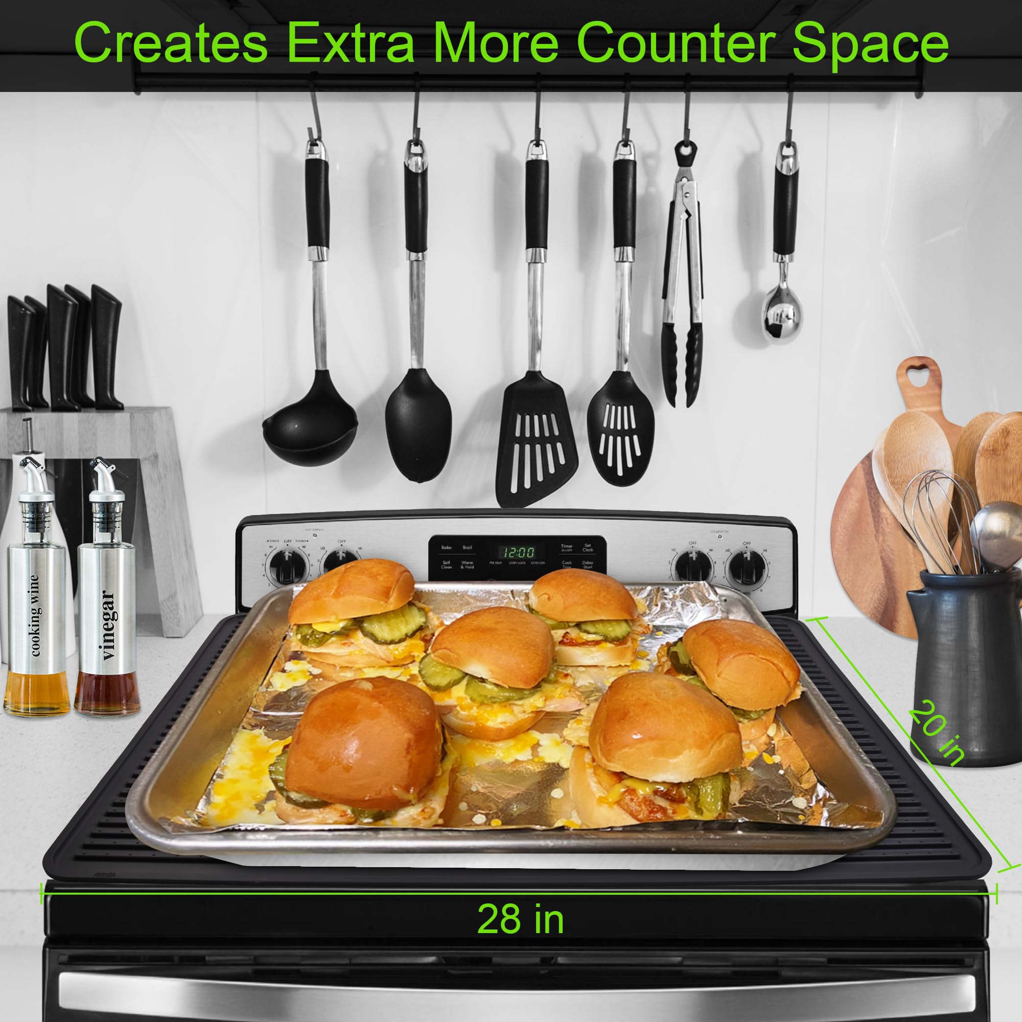 KindGa Stove Cover - Extra Thick 28 x 20 Inch Silicone Stove Top Protector for Electric & Glass Cooktops - Non-Slip Kitchen Counter Mat - Perfect for RV, Kitchen & Countertop Protection While Cooking