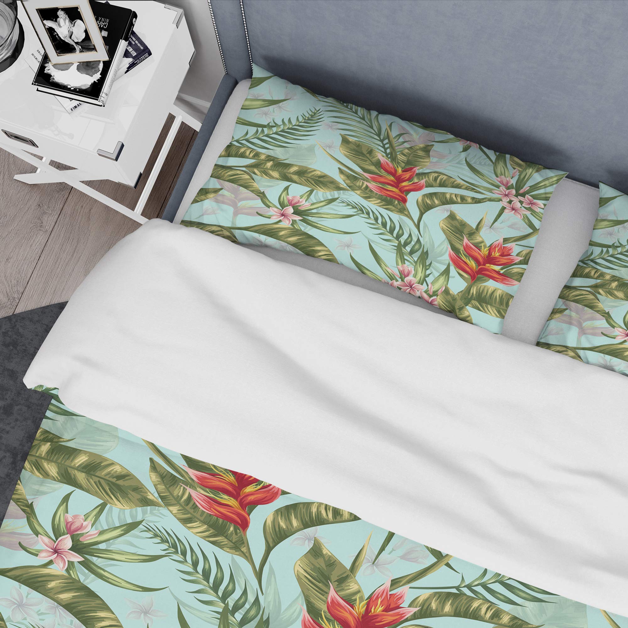 Mid-Century Modern Duvet Cover Set King - Tropical Foliage II Green 3-Piece Bedding Set | All Season Luxury Cotton Duvet Cover for Master Bedroom & Guest Room Decor