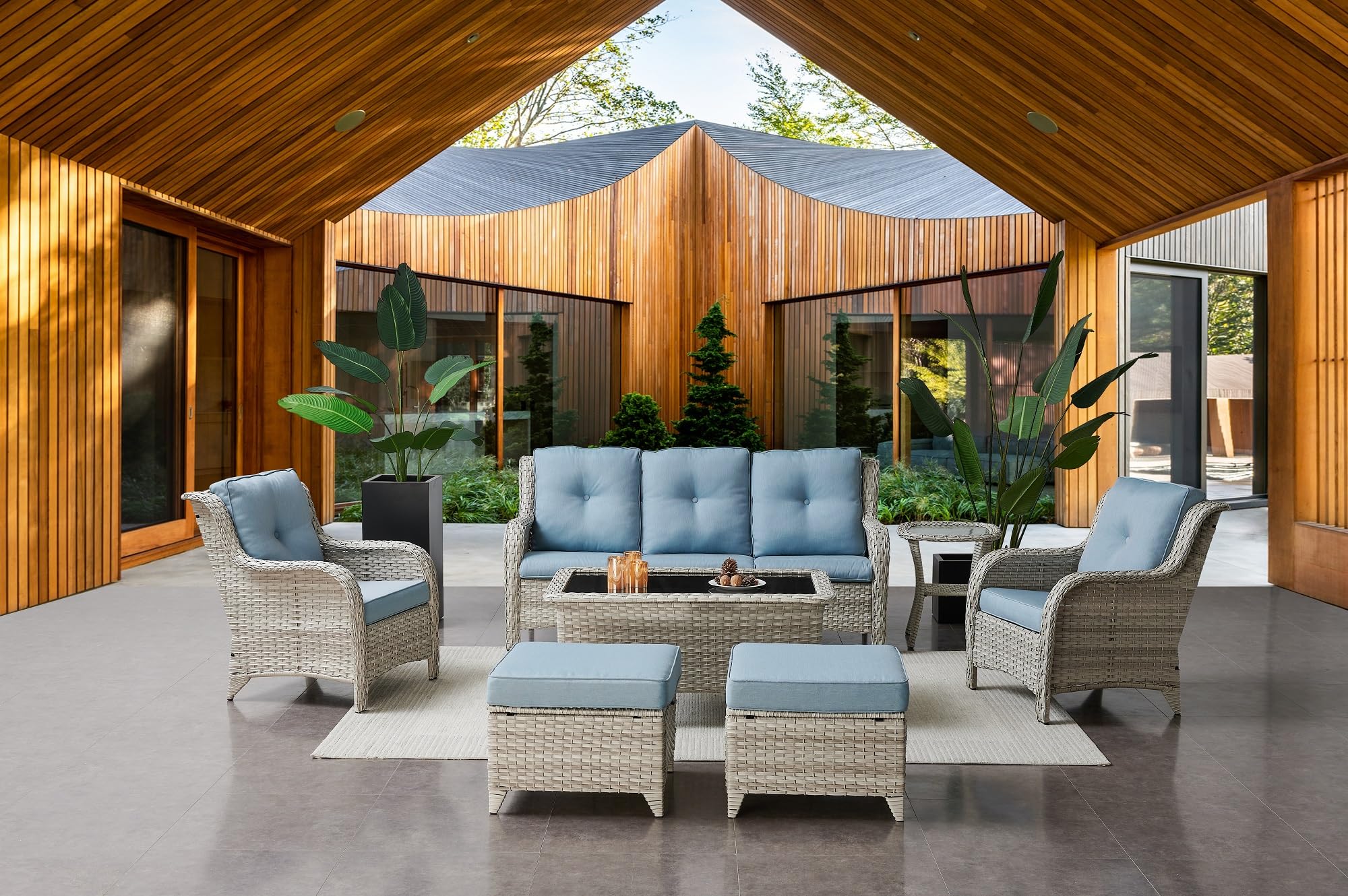 2-Piece All-Weather Rattan Ottoman Set with Soft Cushions - Outdoor Patio Furniture Footstool for Garden, Poolside & Deck Seating