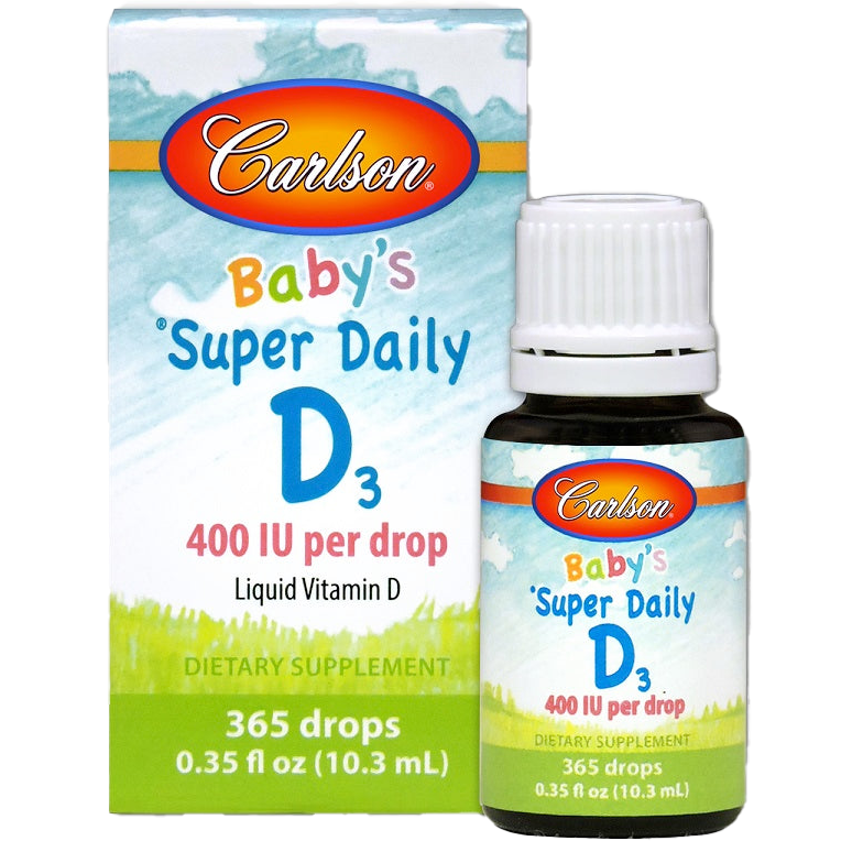 Carlson Labs Baby's Super Daily D3 Drops, 400 IU Vitamin D3 Supplement for Infants (10 ml) - Supports Healthy Bone Development & Immune System - Perfect for Breastfed Babies & Daily Nutrition