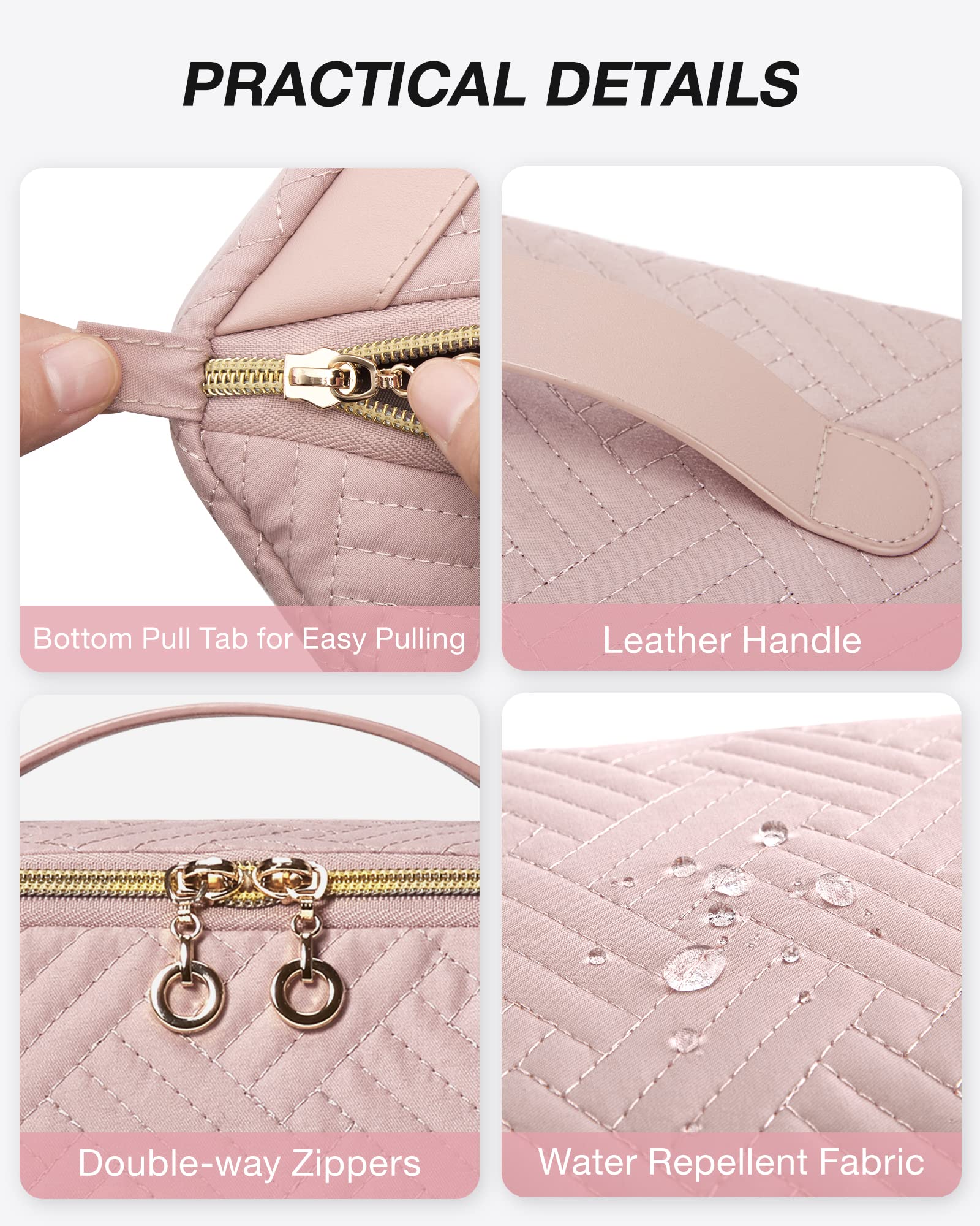 BAGSMART Water-Resistant Makeup Bag for Women - Travel Cosmetic Organizer with Flat Opening Design, Portable Toiletry Pouch for Brushes & Beauty Essentials (Pink) | Perfect for Travel, Gym & Daily Makeup Storage