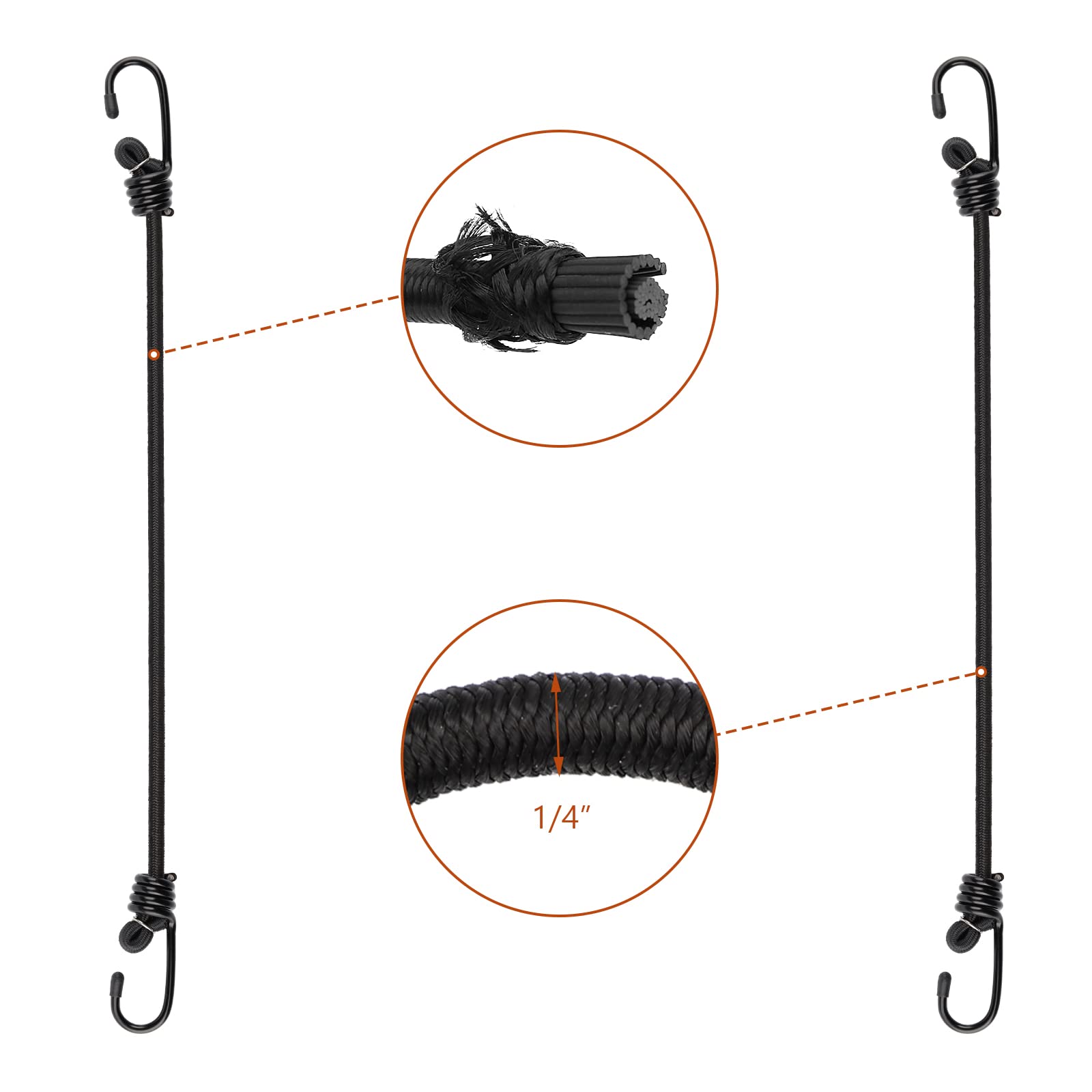 15 Inch Black Bungee Cords with Hooks - 8 Pack Heavy Duty Elastic Tie Down Straps for Camping, Truck, RV, and Outdoor Gear Organization
