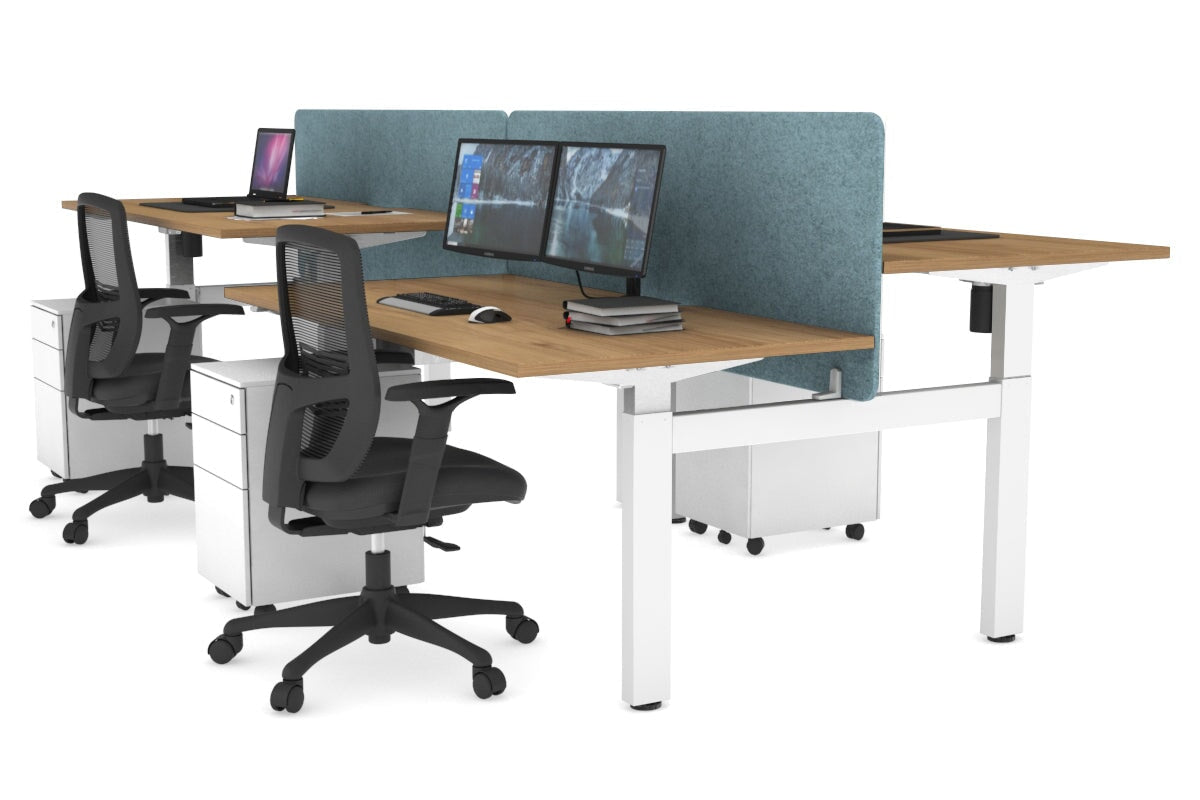 Adjustable 4-Person H Bench Workstation - White Frame (1400L x 800W) | Ergonomic Office Desk for Team Collaboration & Workspace Efficiency