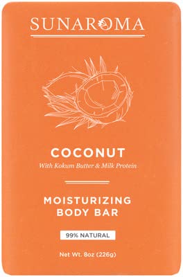 Organic Coconut Moisturizing Body Bar - 8oz for Dry Skin | Hydrating Natural Soap for Shower & Bath | Vegan & Cruelty-Free Skincare