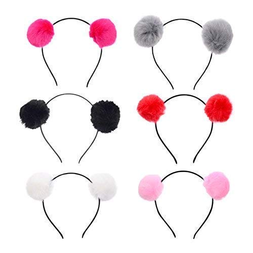 FAVELA Girls Fluffy Fur Ball Headband - Soft Pom Pom Hair Accessories for Kids (Set of 8) | Cute Animal Headband for Girls & Boys | Perfect for Halloween Costumes, Birthday Parties & Photo Shoots