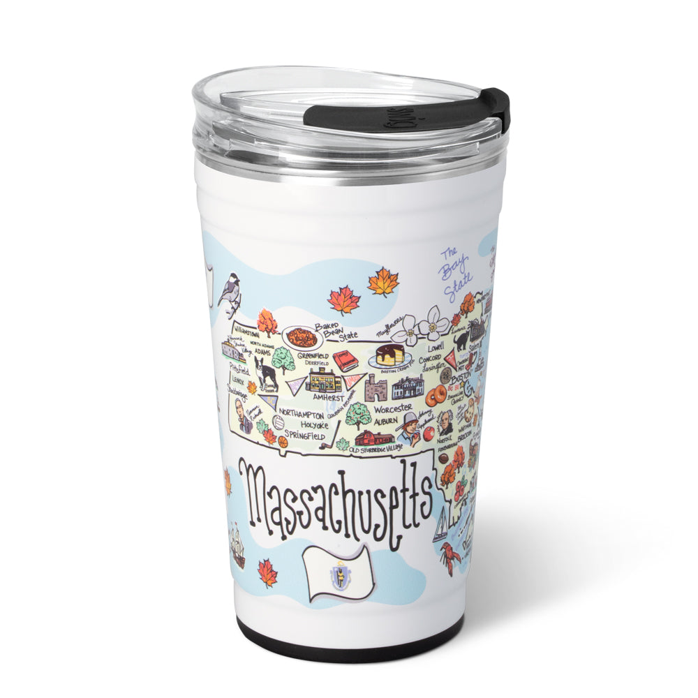24oz Massachusetts Party Cups - Bulk Disposable Plastic Cups for Beer, Cocktails & Drinks - Perfect for Parties, BBQs, Tailgating & Outdoor Events