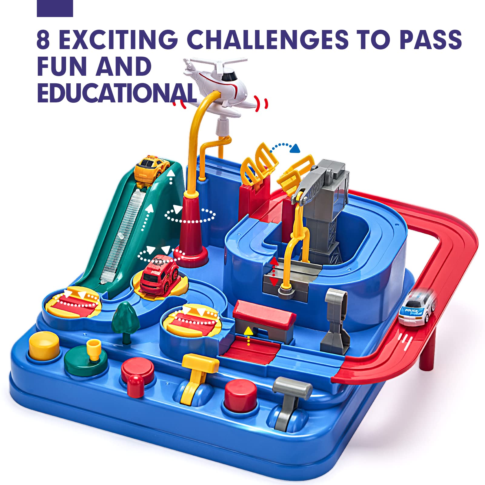 Hahaland Magnetic Race Track Toy Set for 3-4 Year Old Boys - STEM Learning Car & Helicopter Rescue Game with Puzzle Tracks | Montessori Educational Toys for Logical Thinking & Motor Skills Development | Perfect Birthday & Easter Gift for Toddlers