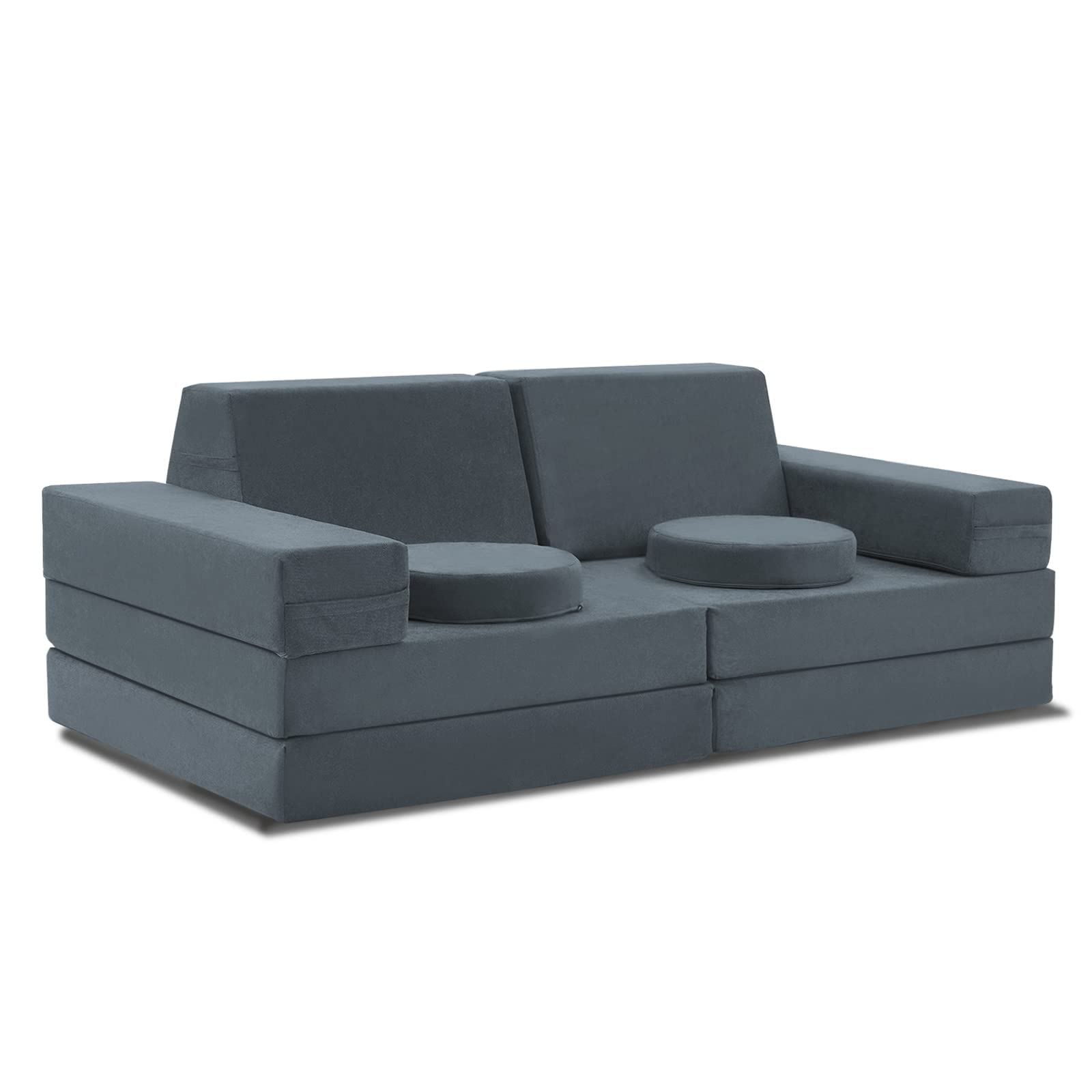 Jela Kids Couch 10PCS - Luxury Modular Floor Sofa for Adults & Toddlers - Indoor/Outdoor Foam Play Couch Set - Charcoal Blue - Perfect for Playrooms, Living Rooms & Daycare Centers