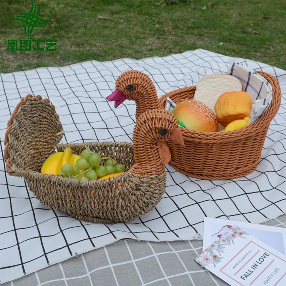 Peacock Turkey Duck Shape Rattan Woven Storage Basket - Fruit, Bread & Food Organizer for Kitchen, Pantry, and Dining Table Decor