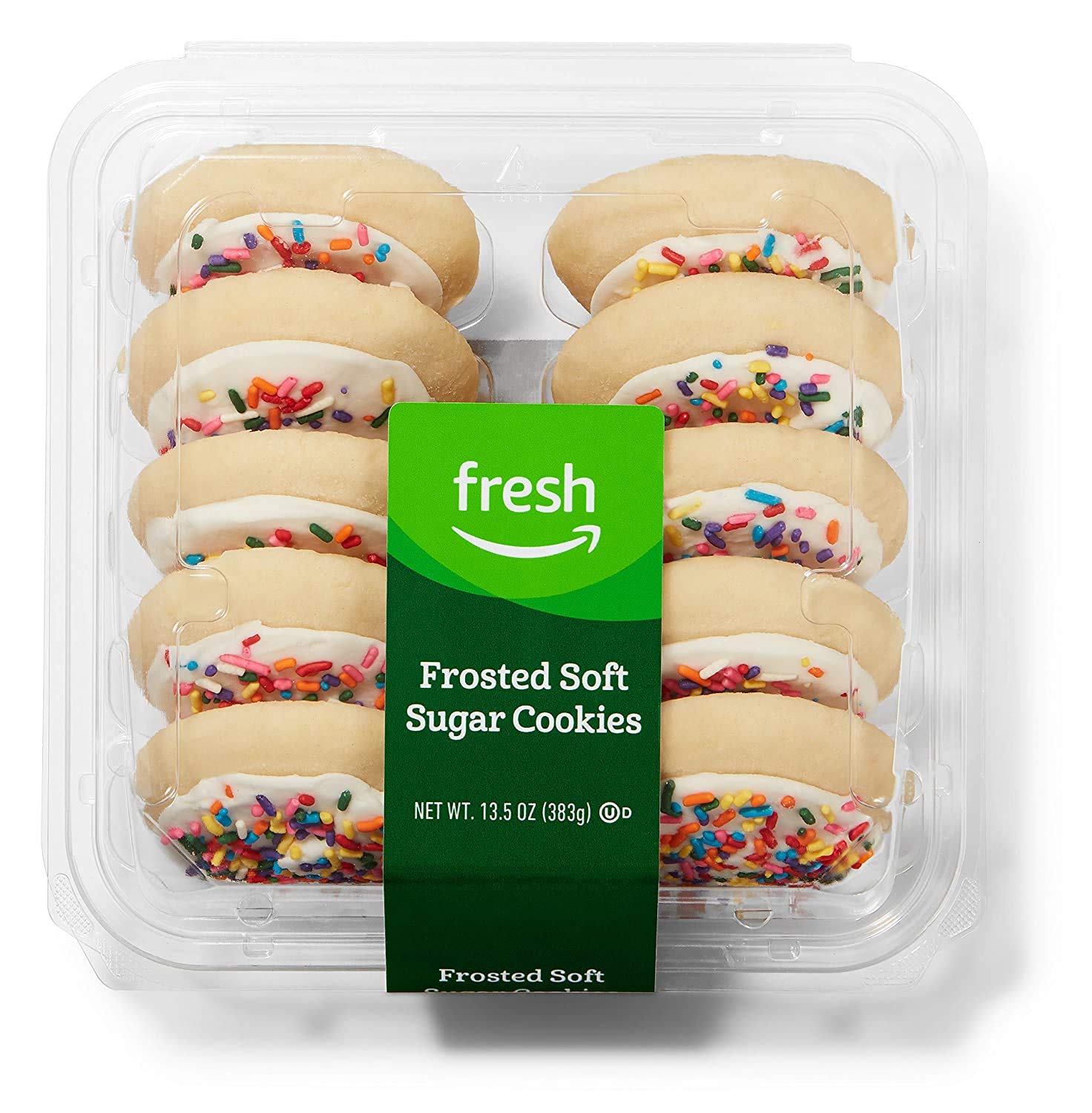 Amazon Fresh White Frosted Soft Sugar Cookies - 13.5 Oz (10 Count, Frozen) | Perfect for Birthday Parties, Holiday Treats & After-School Snacks